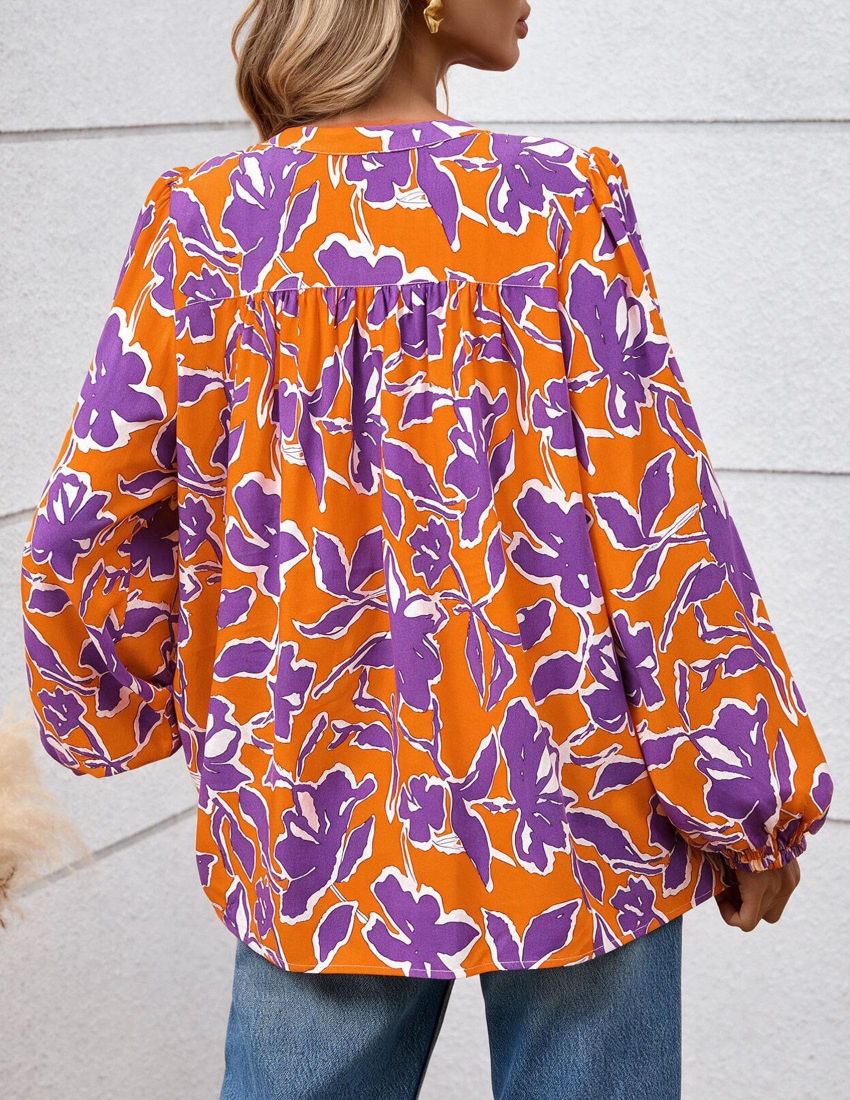 Women's Boho Tops Fall Long Sleeve Button Down Floral Blouses