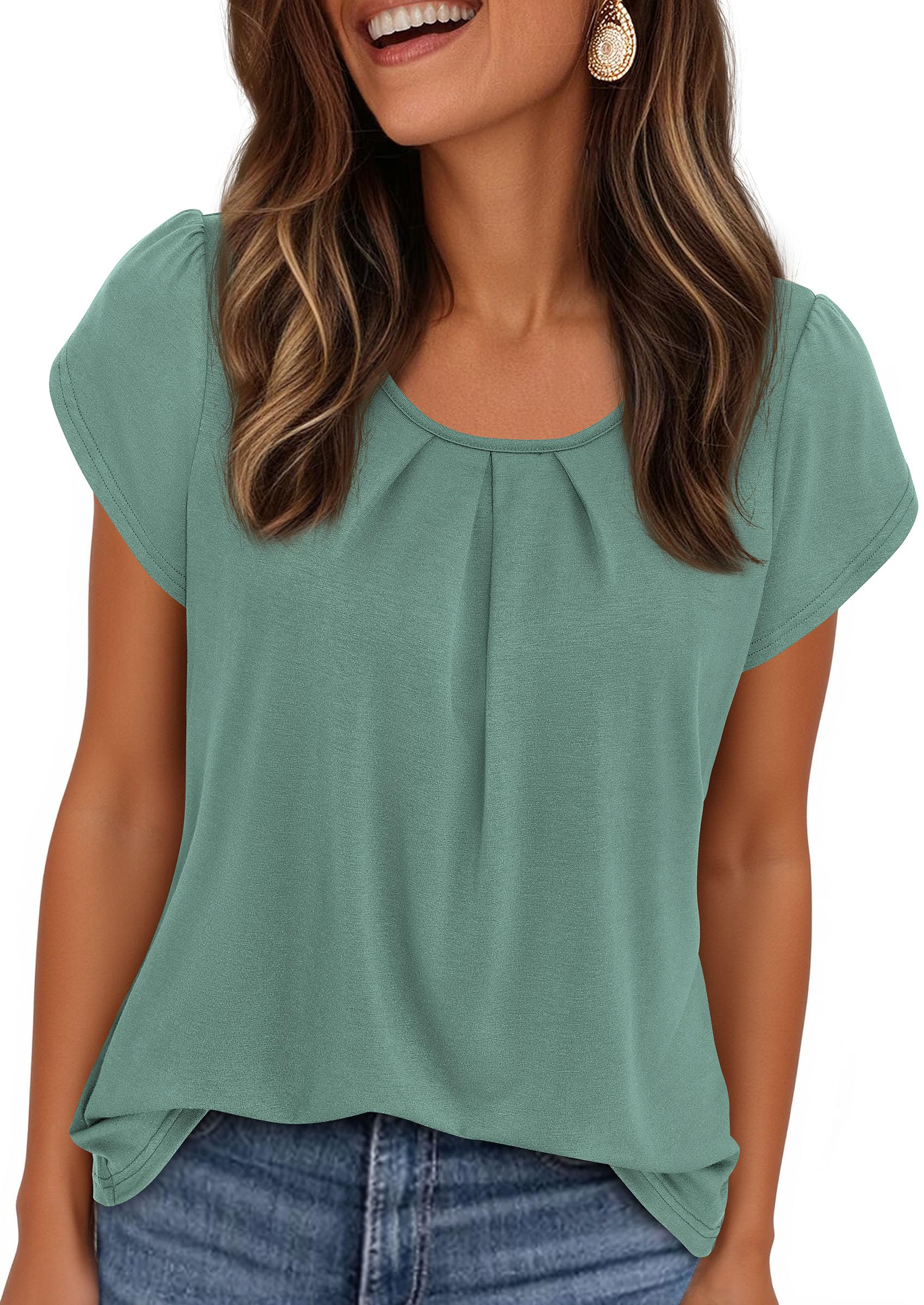 Women's Summer Short Sleeve Tops Casual Blouses,Sage Green,S