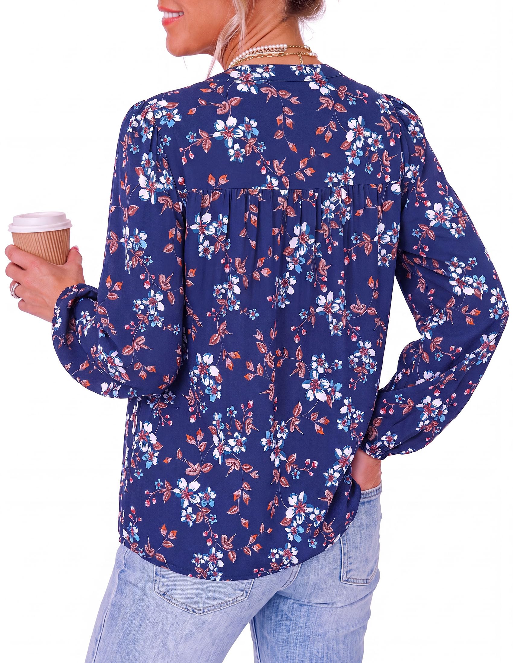 Women's Boho Tops Fall Long Sleeve Button Down Floral Blouses