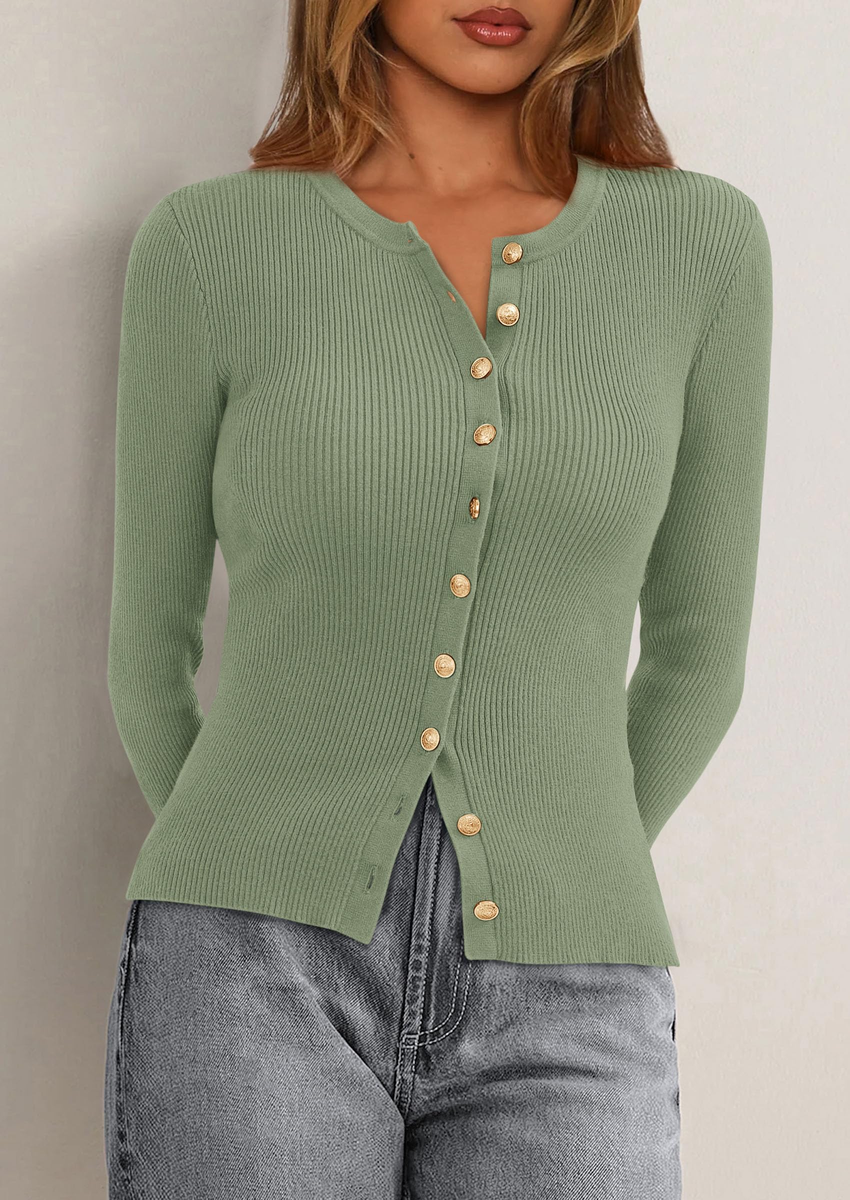 Women's Fall Lightweight Cardigan Sweaters,Light Green,S