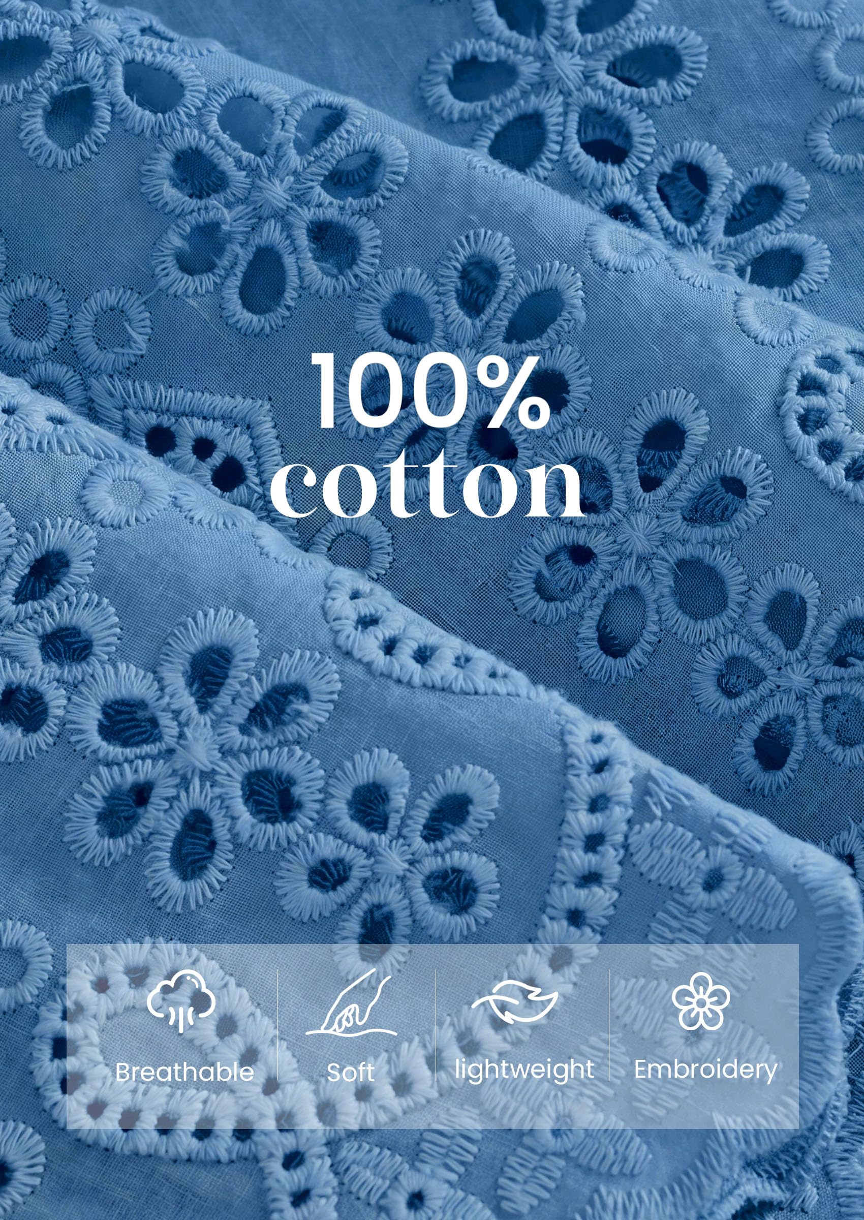 Women's Lace Tank Top Embroidery Eyelet Blouses,Dusty Blue,S