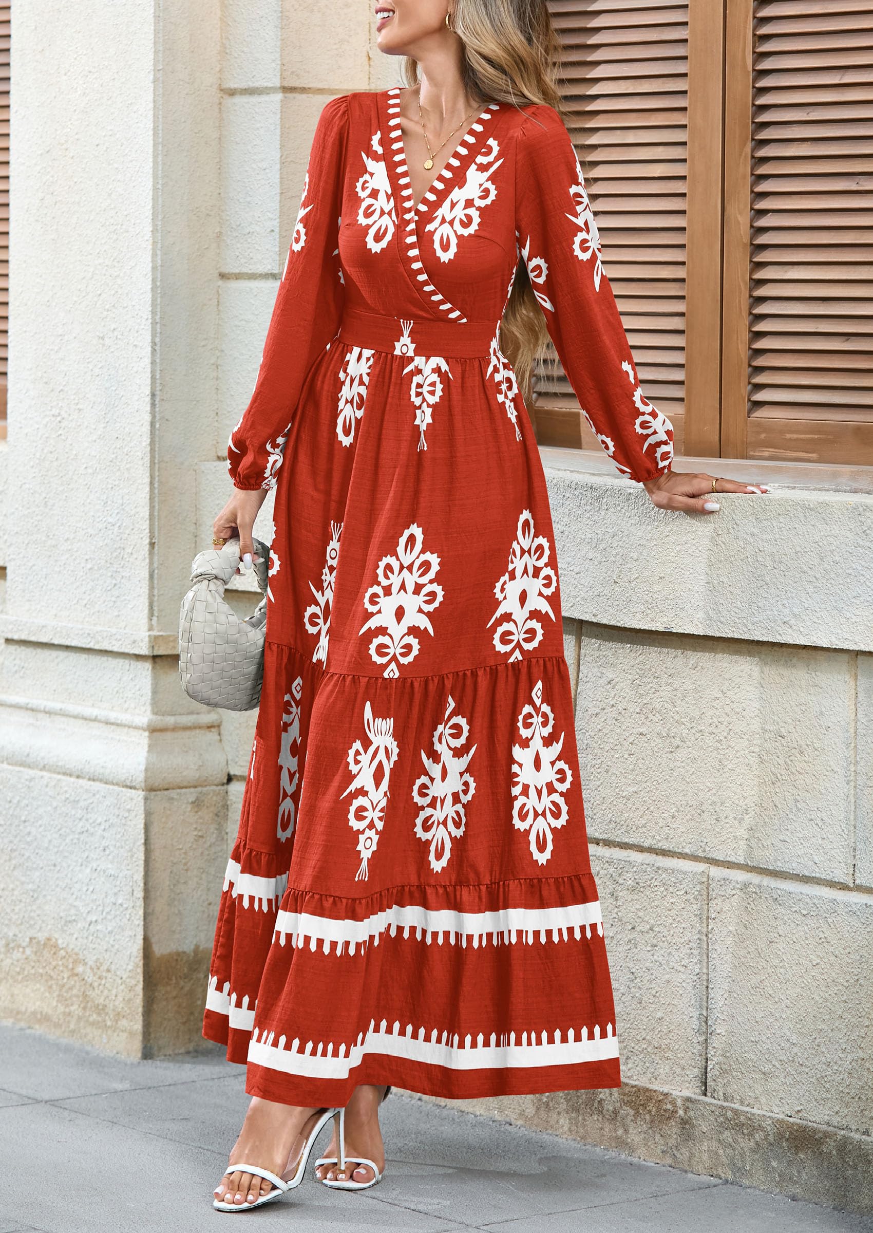 Women's Long Sleeve Floral Boho Maxi Wedding Guest Dress