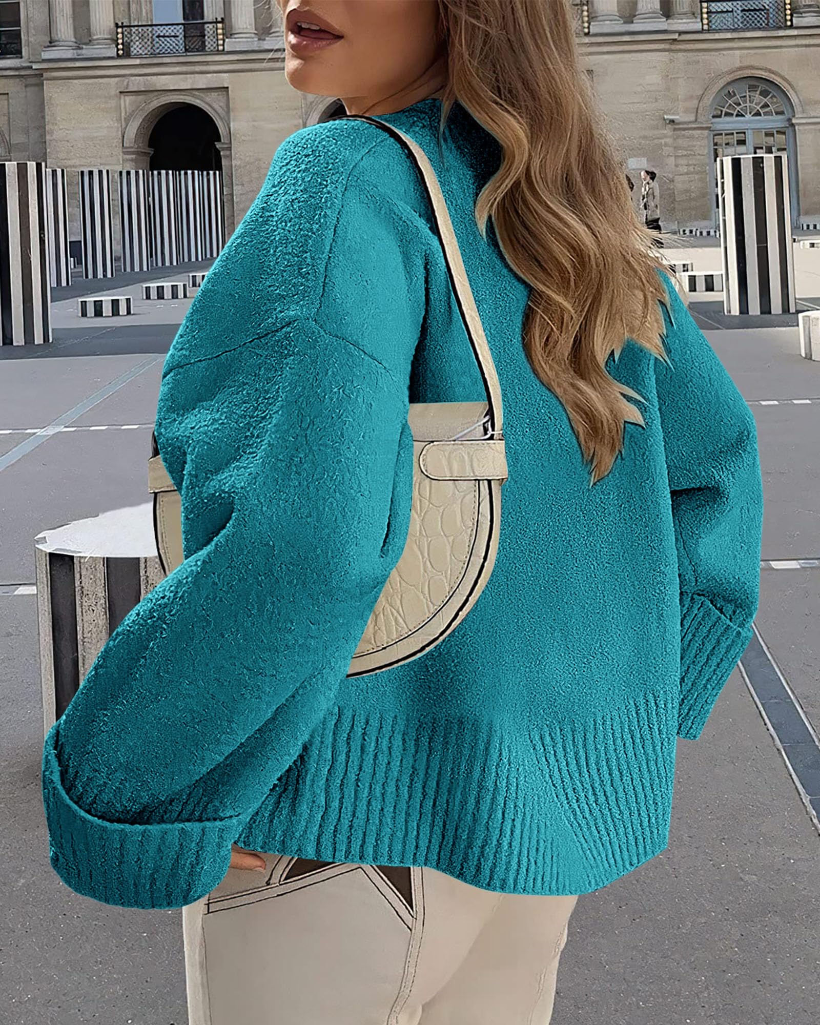Women's Fall Fashion Cozy Oversized Sweaters(Lake Blue,XS)