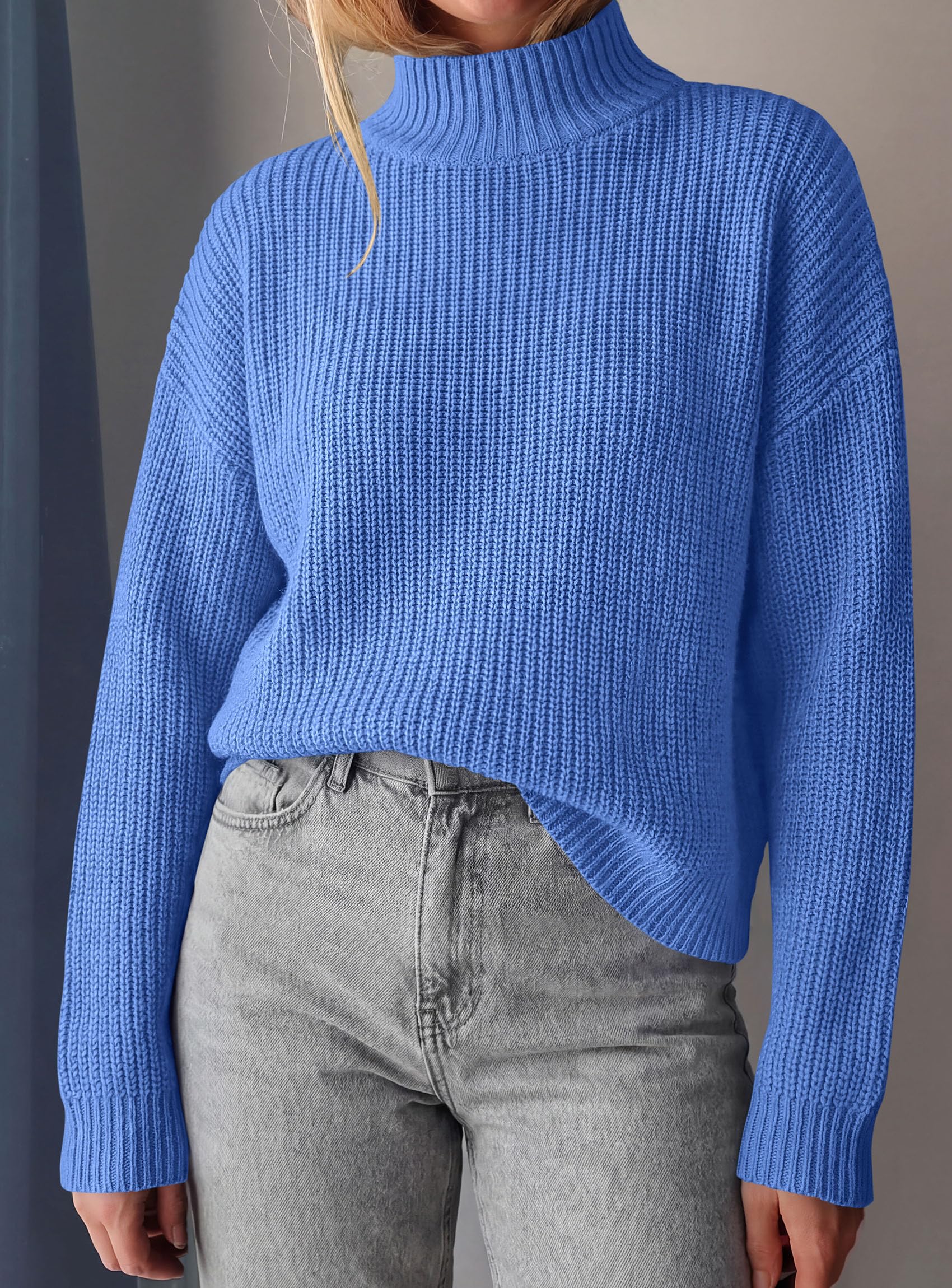 Women's Chunky Knit Fall Mock Turtleneck Pullover Sweaters