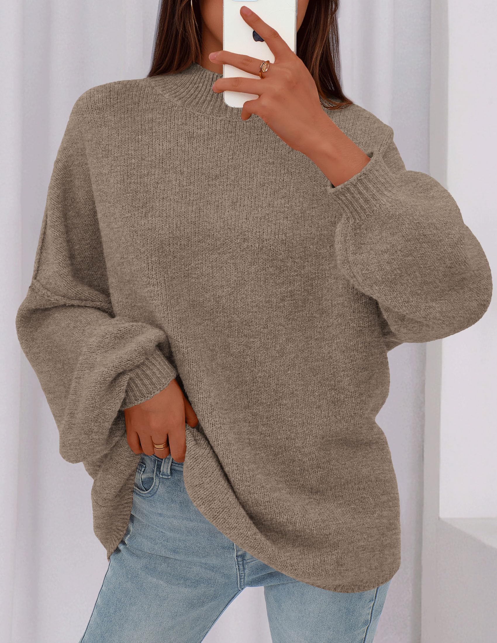 Women's Oversized Sweaters Fall Clothes (Dark Khaki,S)