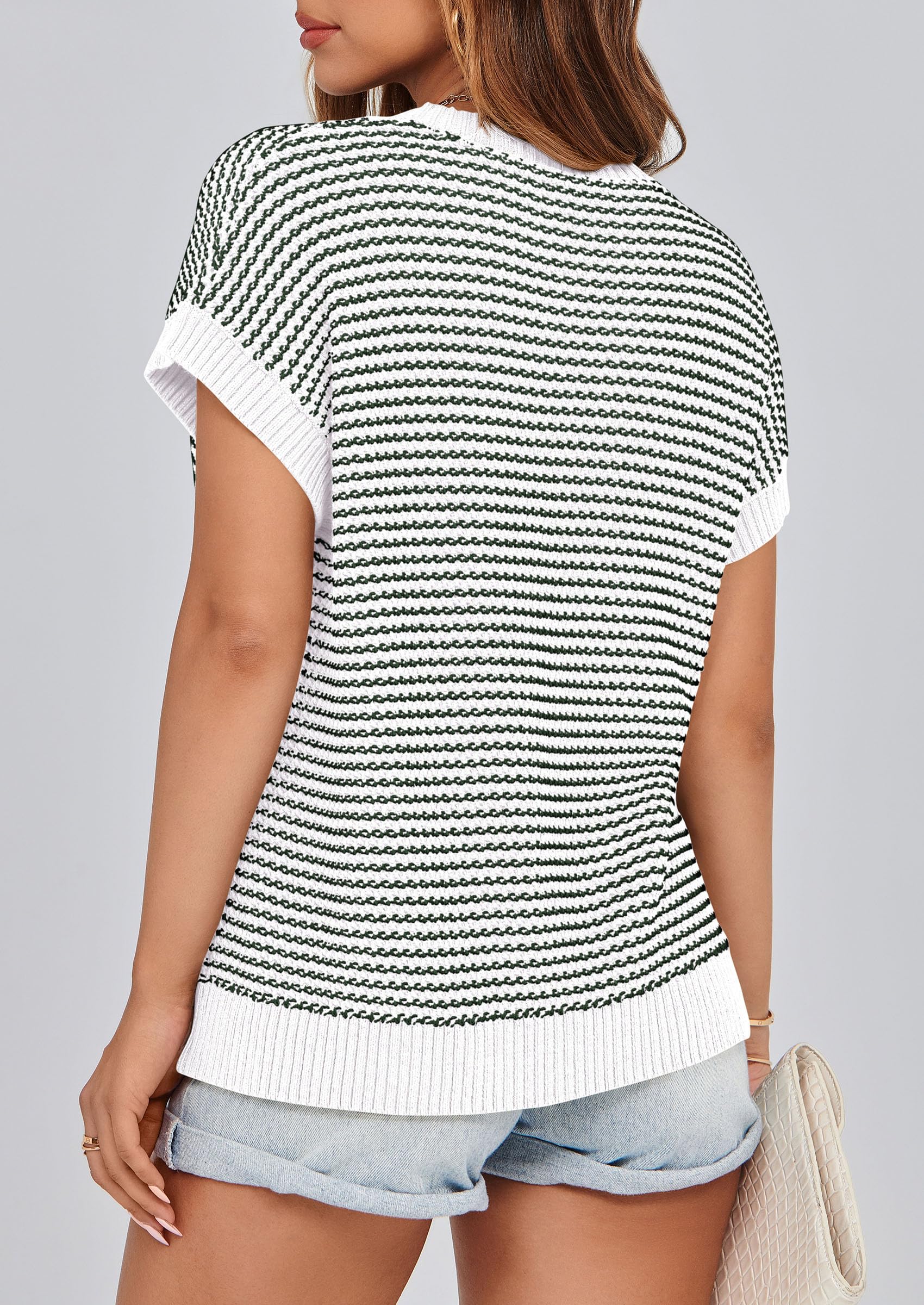 Women's Striped Short Sleeve Sweater Vest