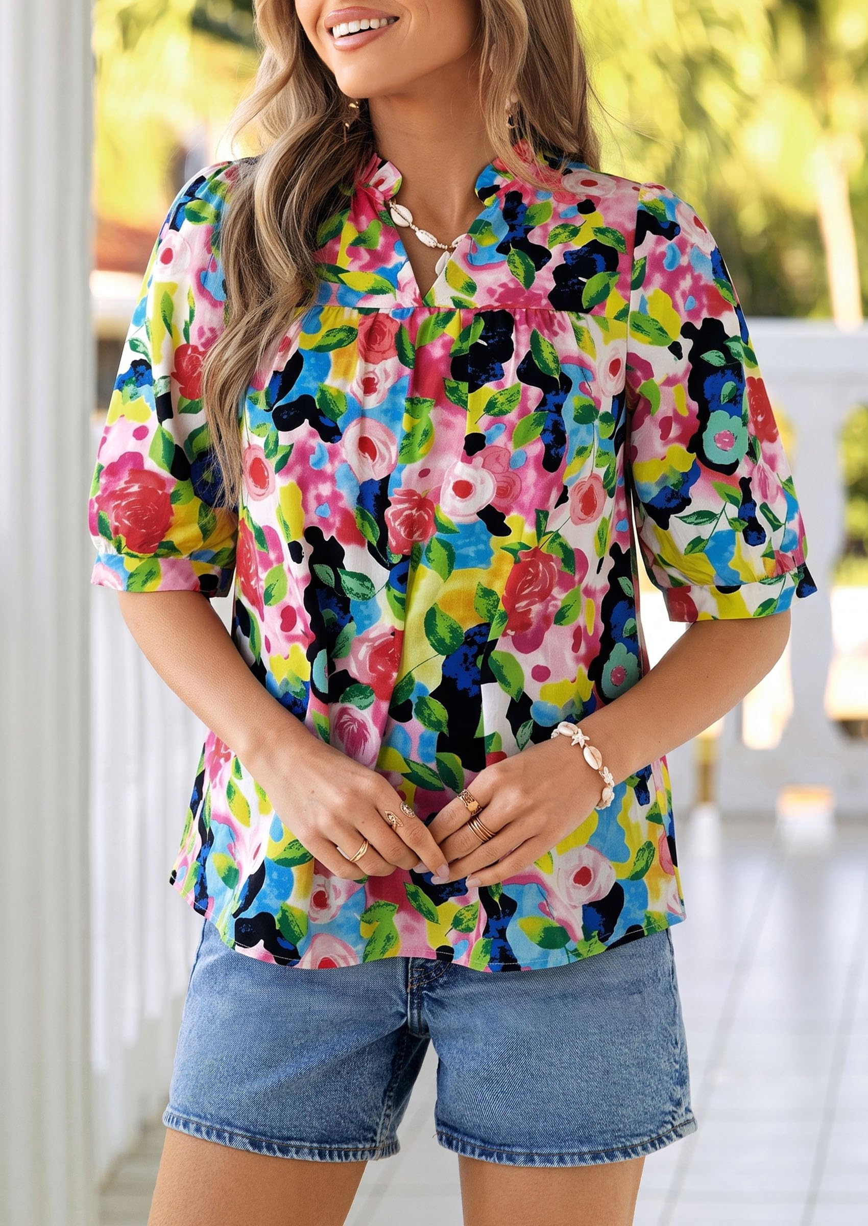 Women's Summer Floral Boho Dressy Casual Tops