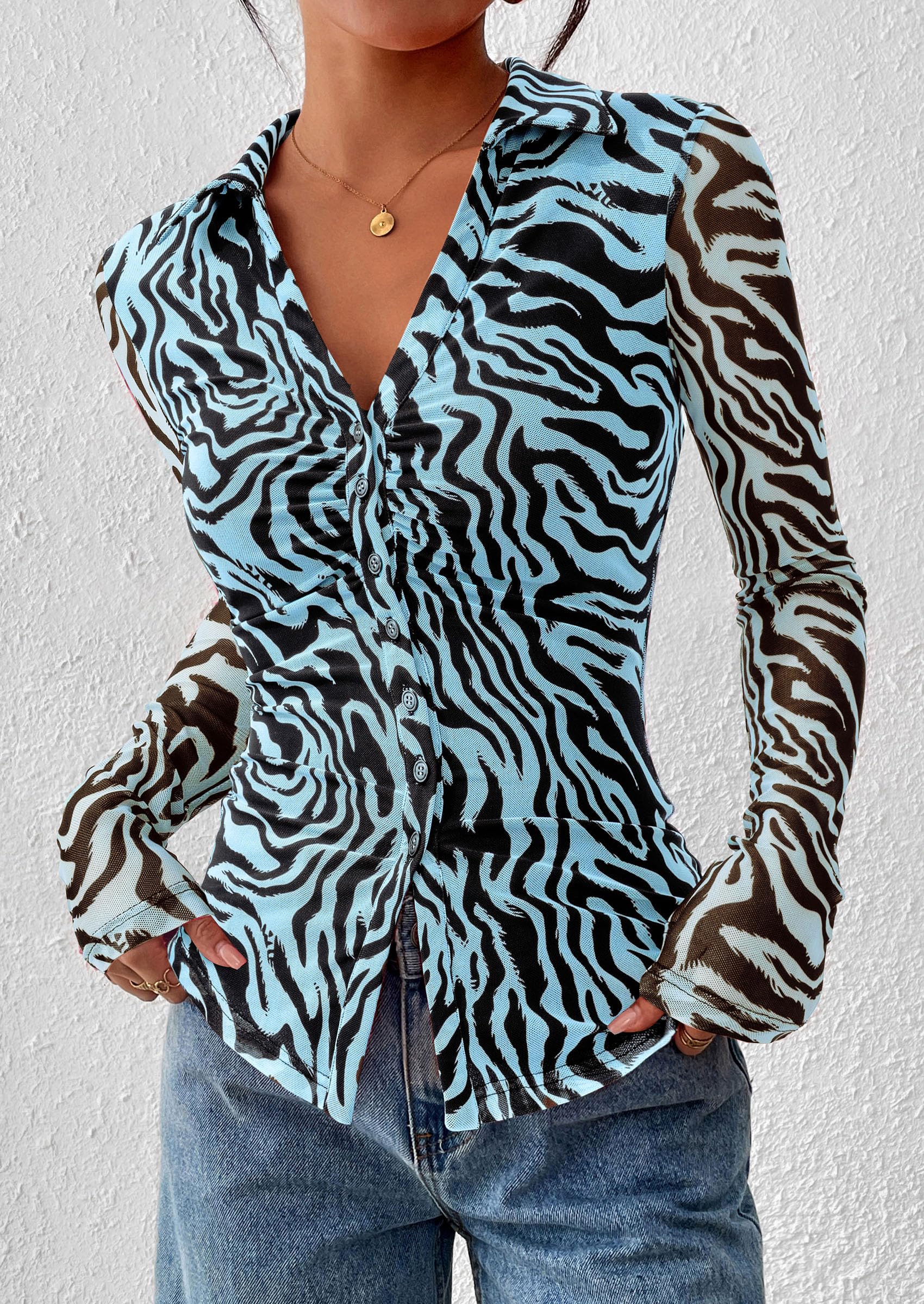 Women's Button Down Shirts Boho Mesh Floral Going Out Tops