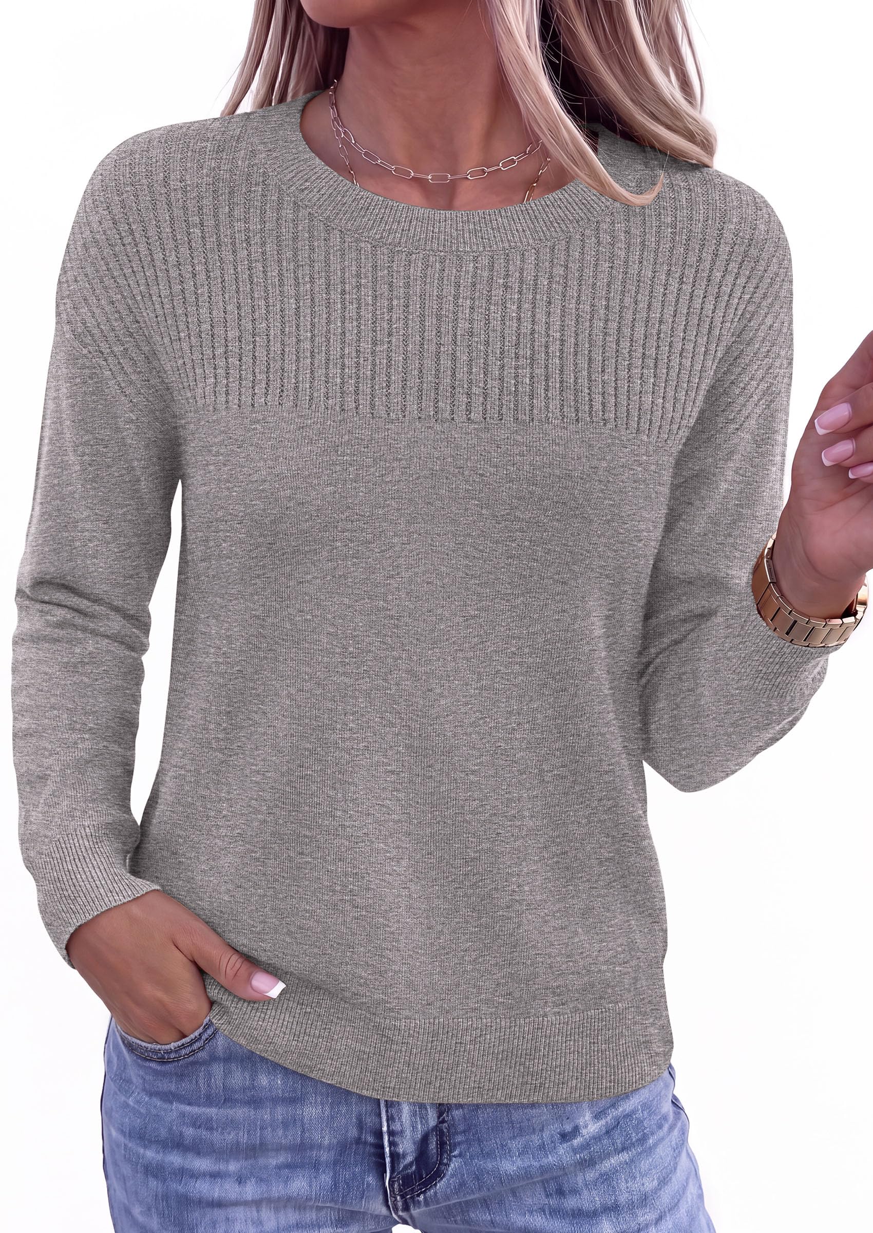 Sweaters for Women Fall Crewneck Knit Cropped Sweater