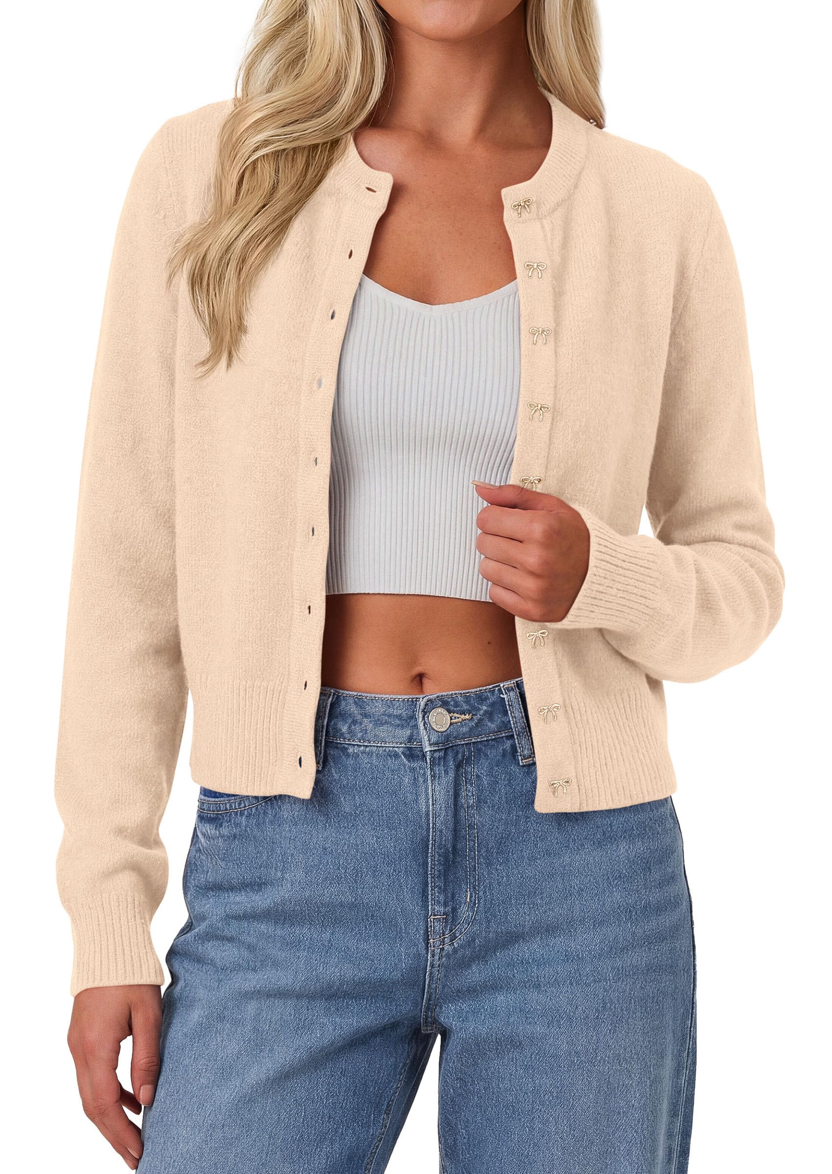 Cardigan Sweaters for Women Cropped Bow Button Up Cardigan