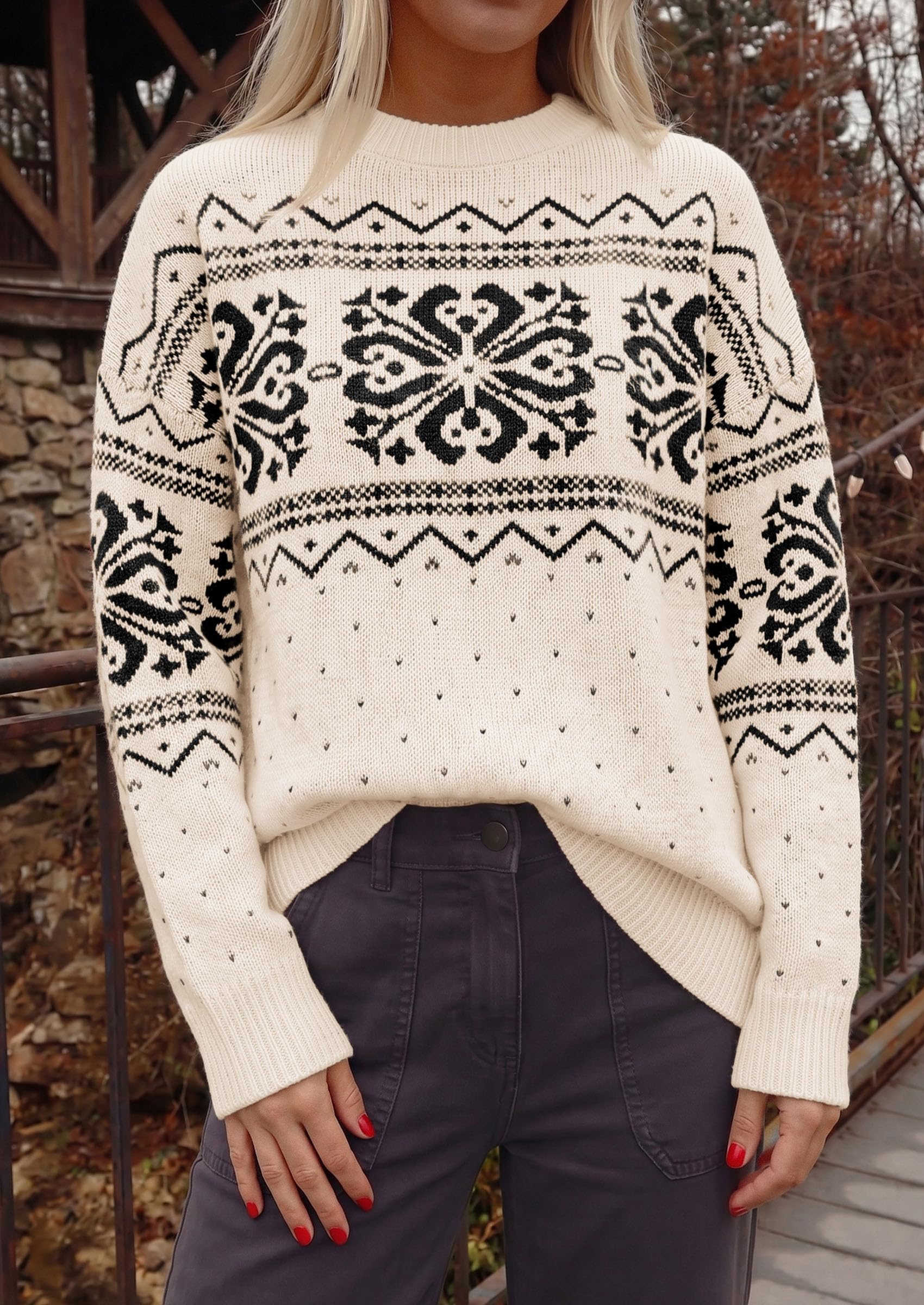 Sweaters for Women Fair Isle Oversized Pullover Fall Outfits