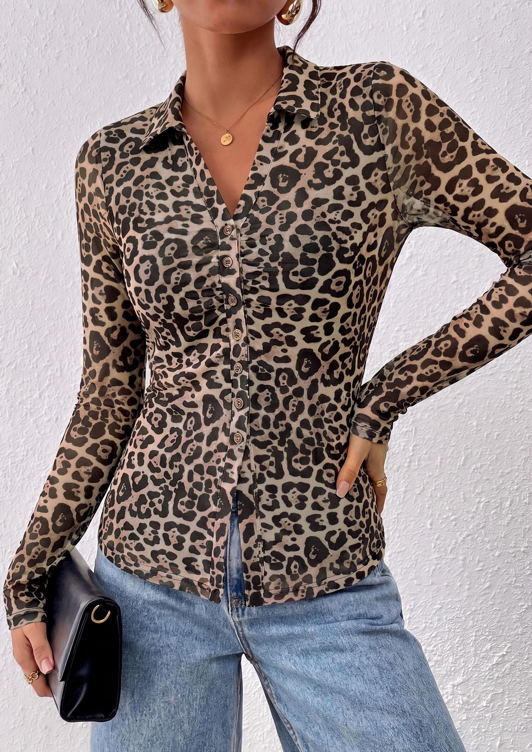 Women's Button Down Shirts Boho Mesh Floral Going Out Tops