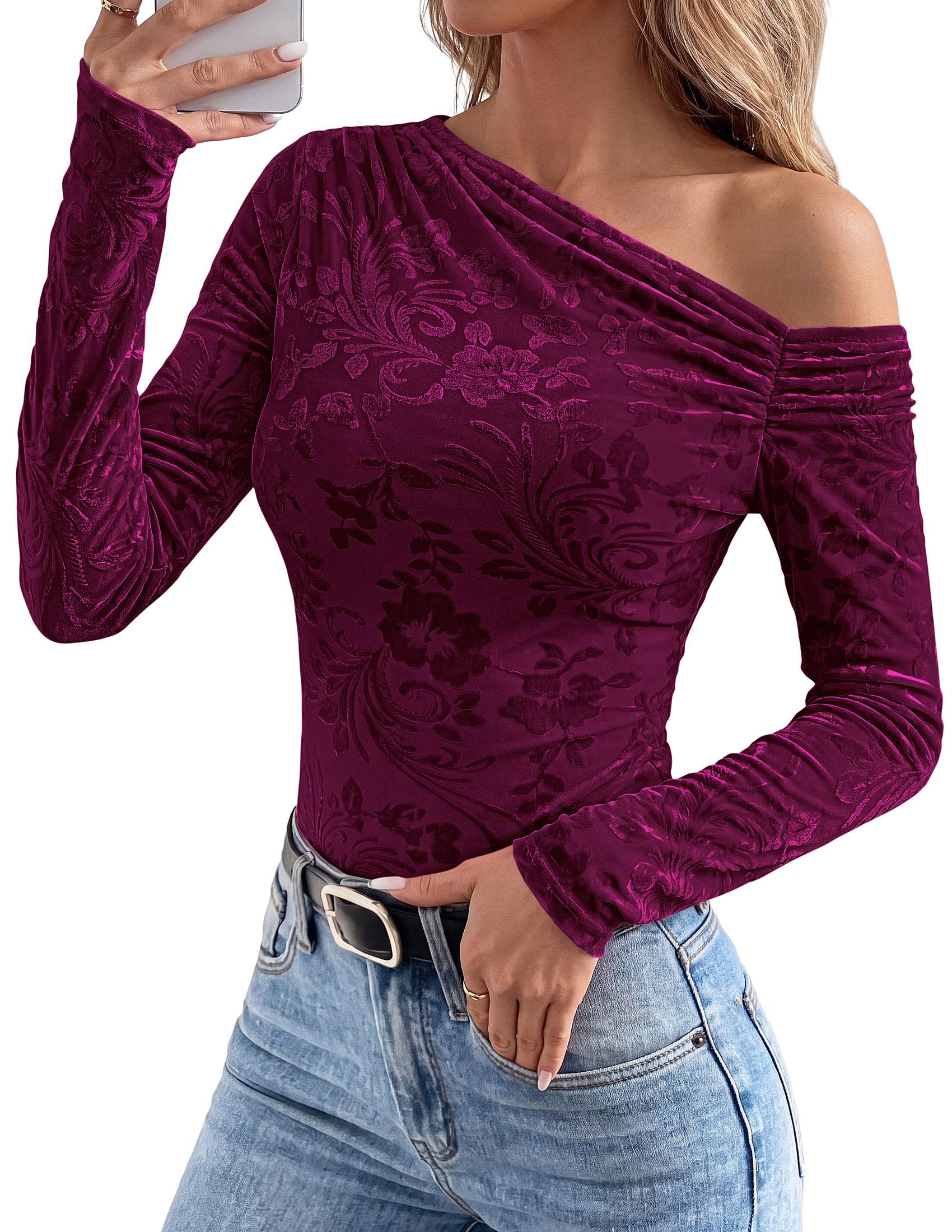Off the Shoulder Tops for Women Fall Mesh Floral Blouses