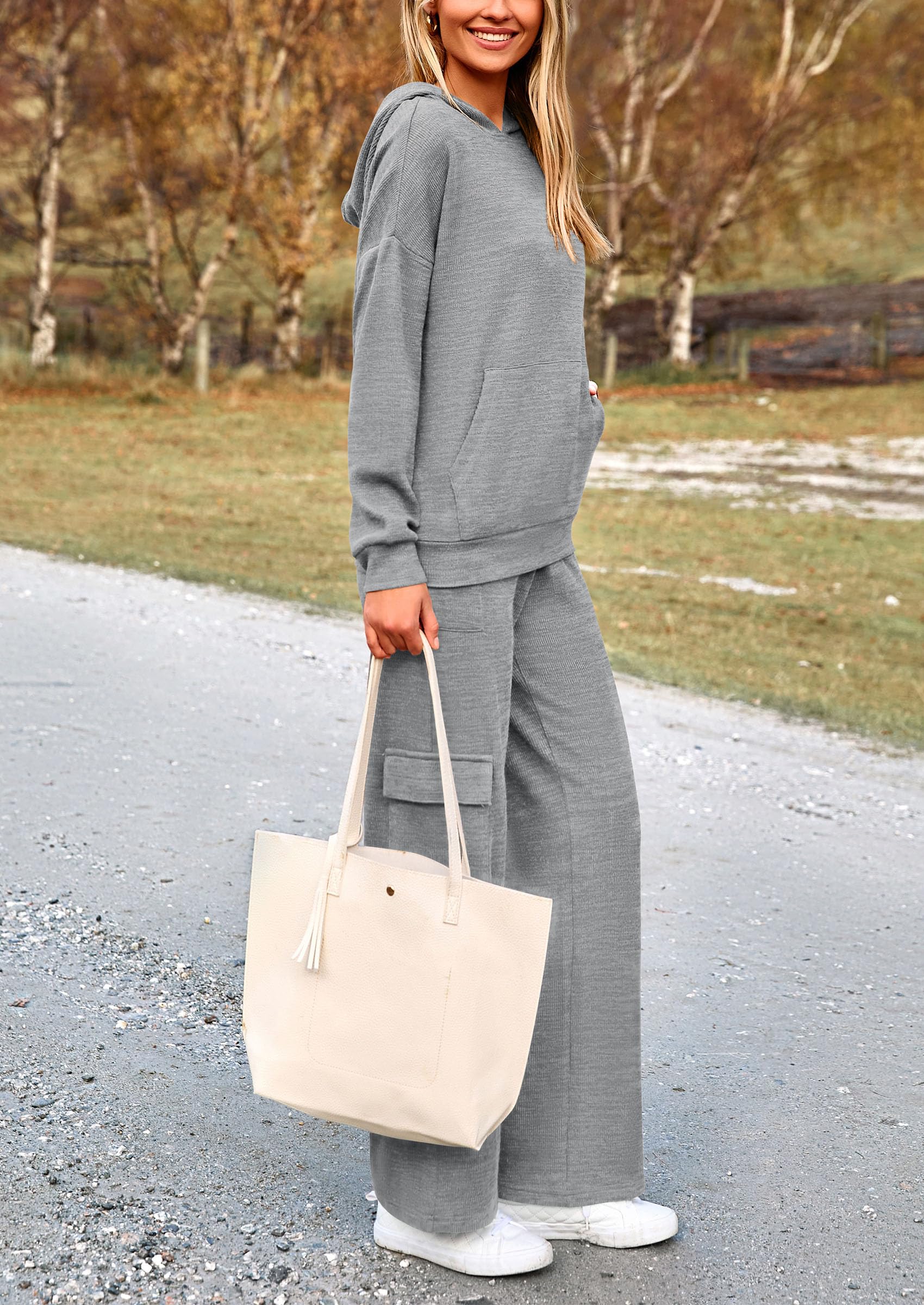 2 Piece Sets For Women Fall 2025 Sweatsuits Outfits Lounge Matching Hoodie Set Travel Track Suits Winter Clothes (Grey,Medium)