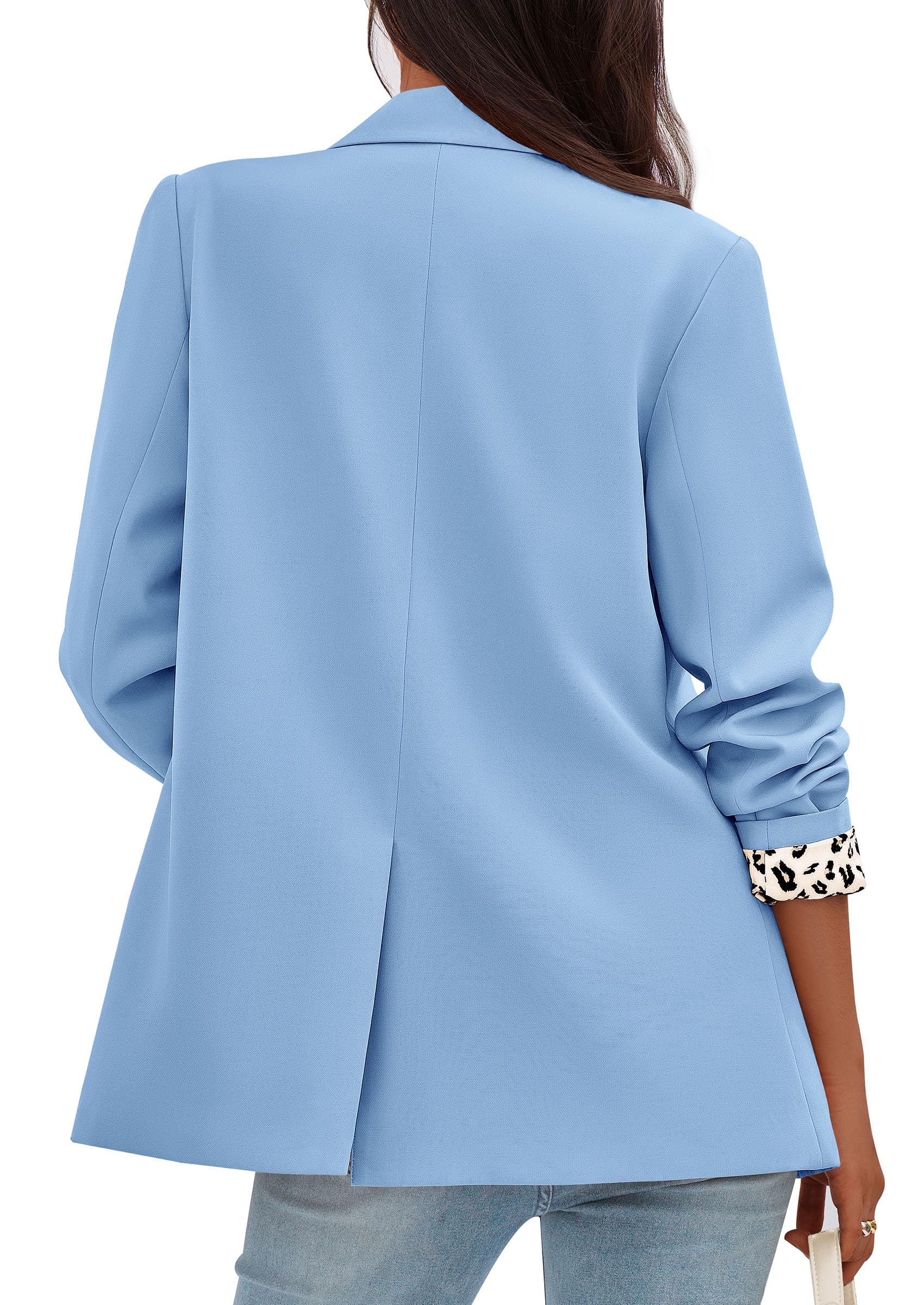 Womens Open Front Leopard Blazers Suit Jackets,Sky Blue,S