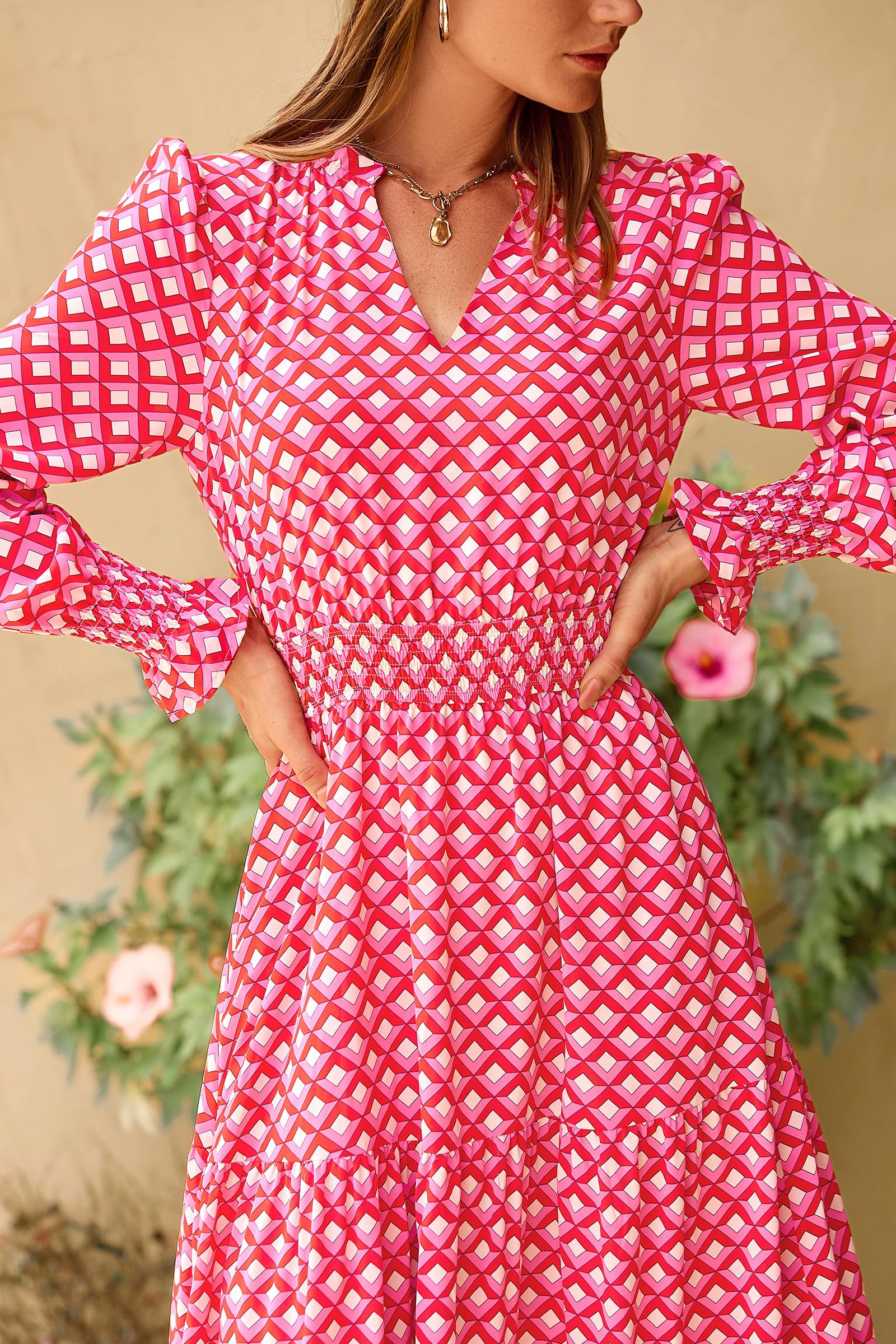 Women's Floral Maxi Dress Fall A Line Wedding Guest Dresses