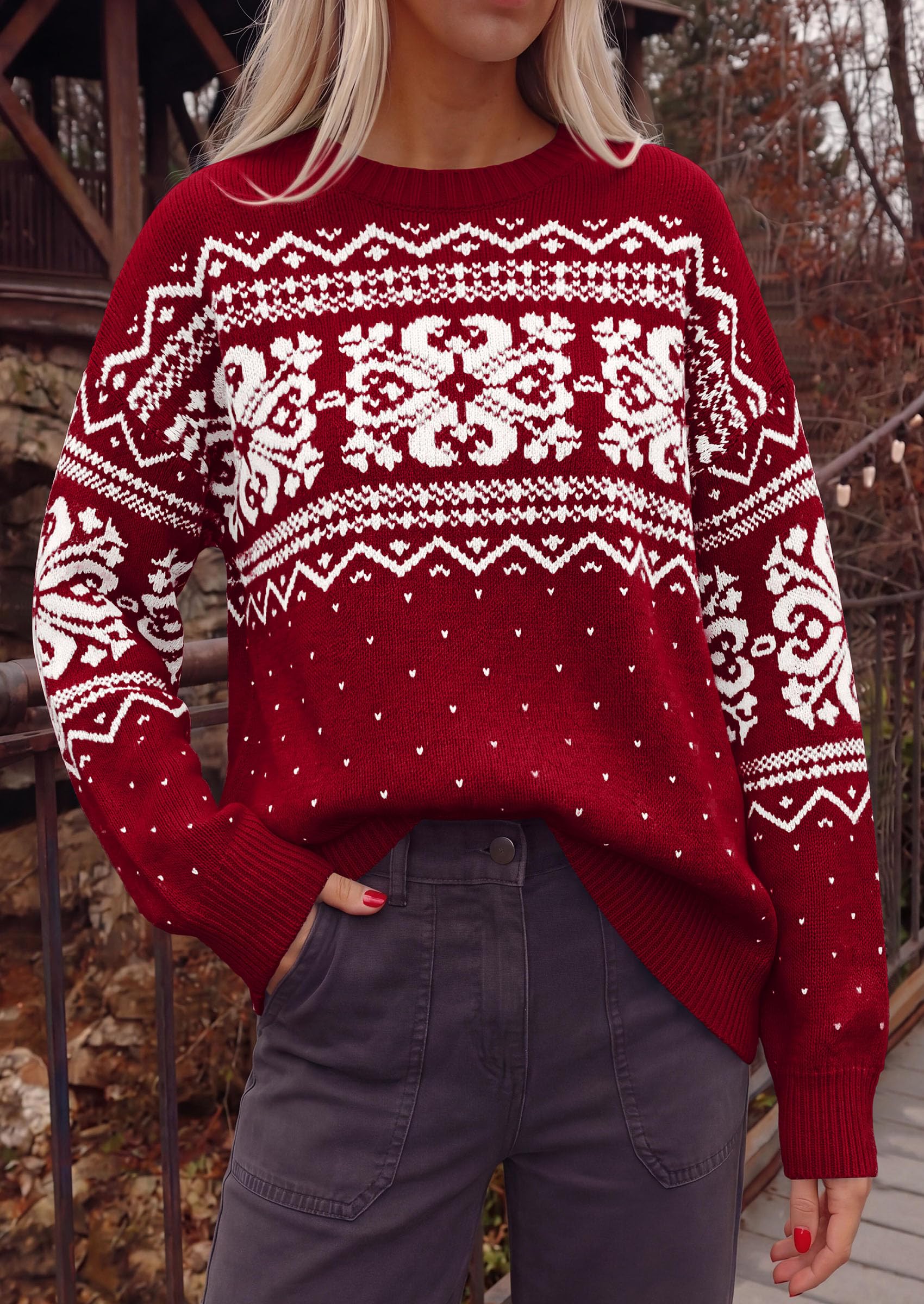 Sweaters for Women Fair Isle Oversized Pullover Fall Outfits