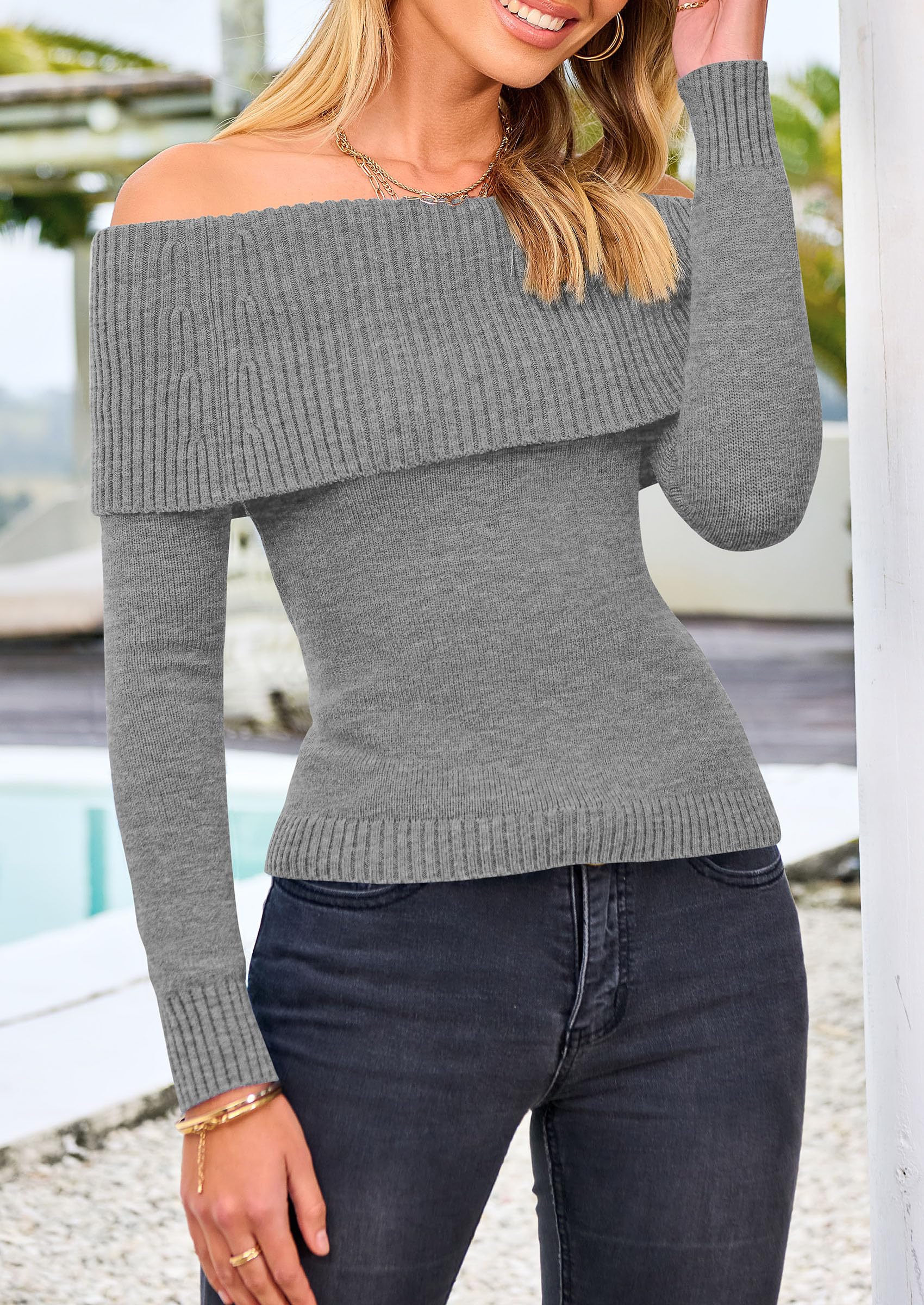 Off the Shoulder Sweater Women Trendy Fall Date Night Tops