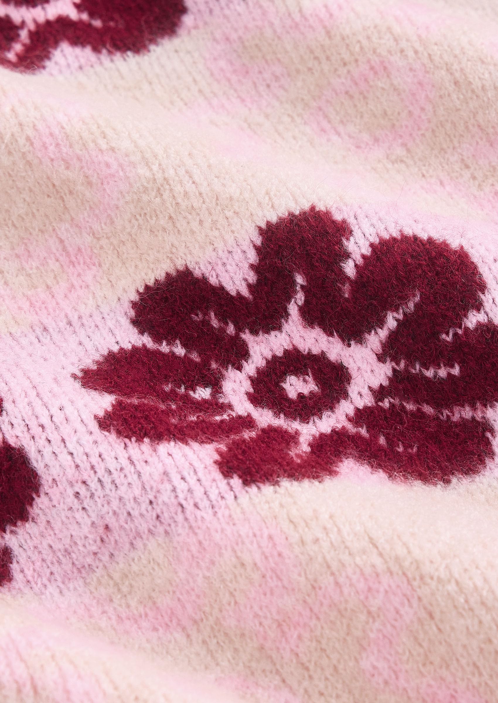 Women's Floral Crewneck Sweater Knit Pullover,Wine Red,L