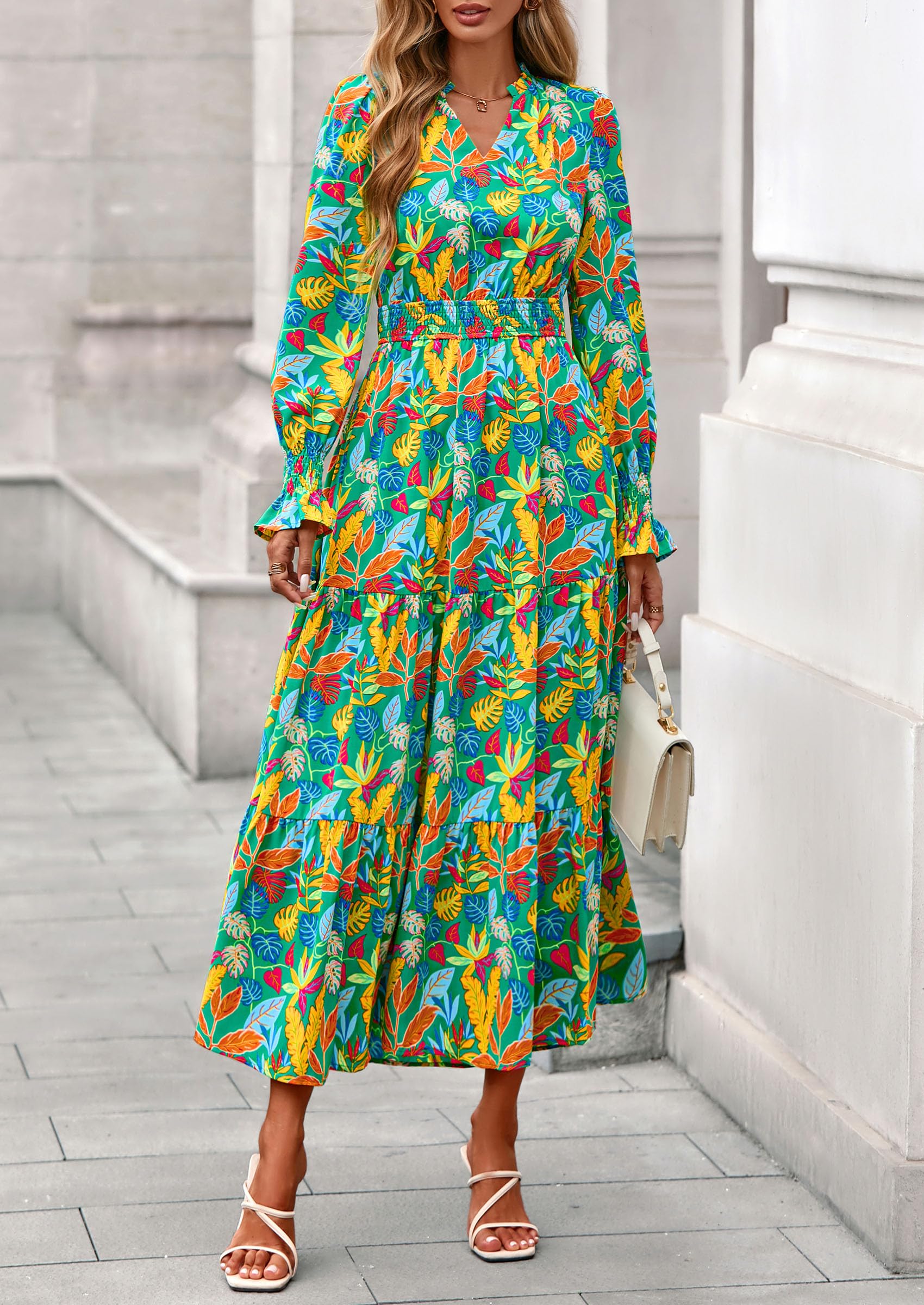 Women's Floral Maxi Dress Fall A Line Wedding Guest Dresses