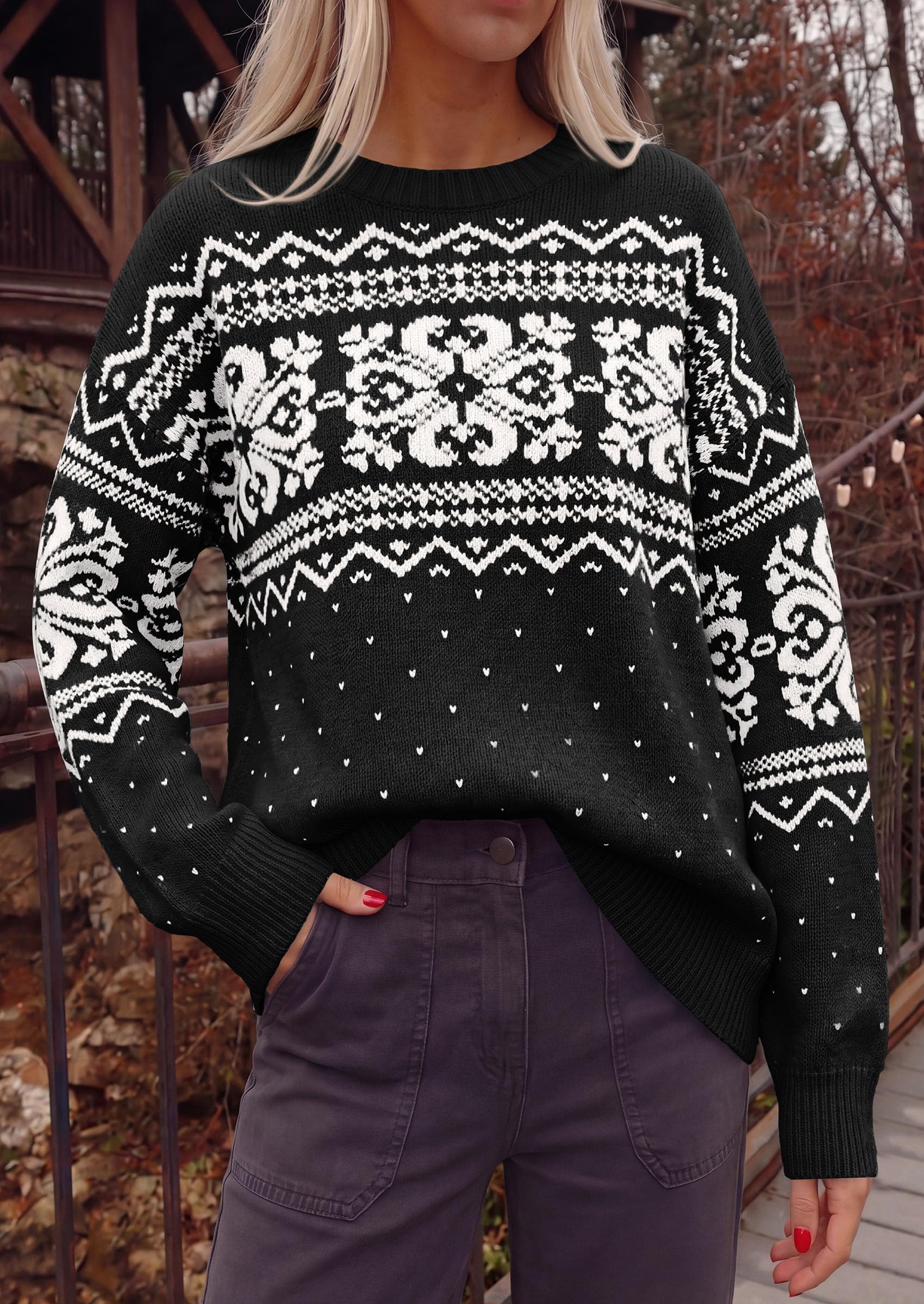 Sweaters for Women Fair Isle Oversized Pullover Fall Outfits