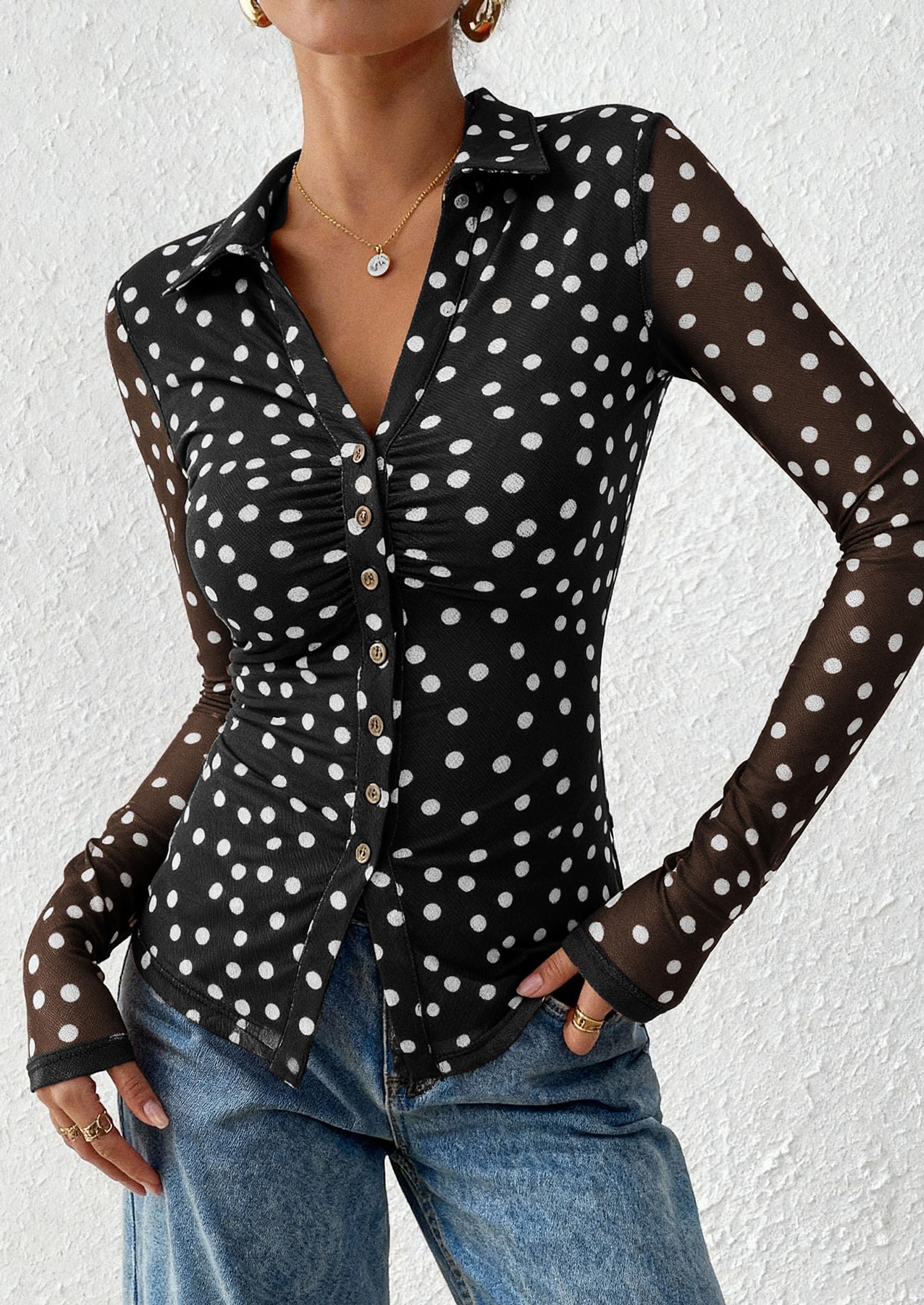 Women's Button Down Shirts Boho Mesh Floral Going Out Tops