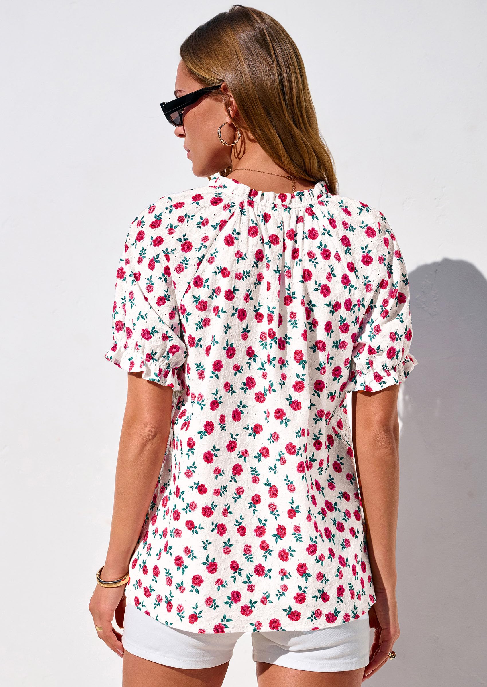 Womens Floral Short Sleeve Blouses,S Rose,S