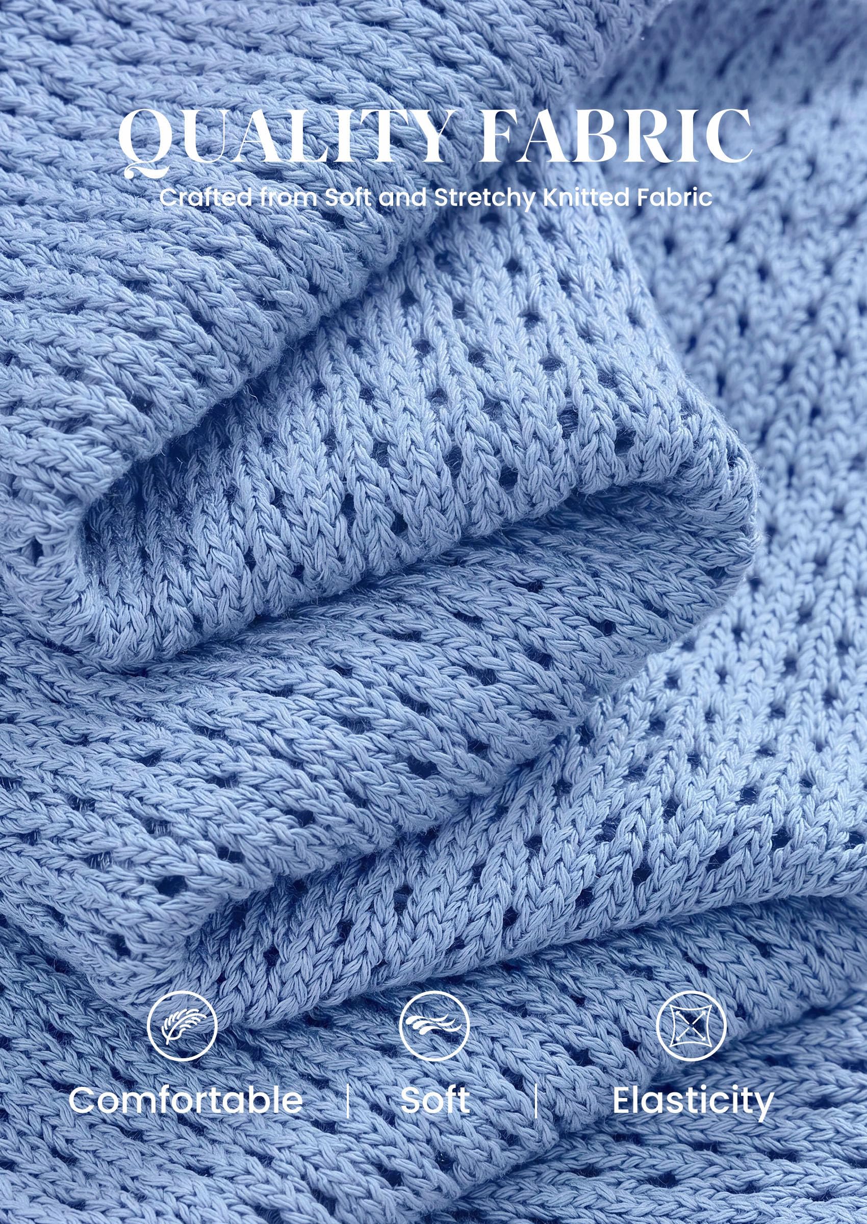 Women's Summer Sweater Vest Crochet Tops (Light Blue,S)