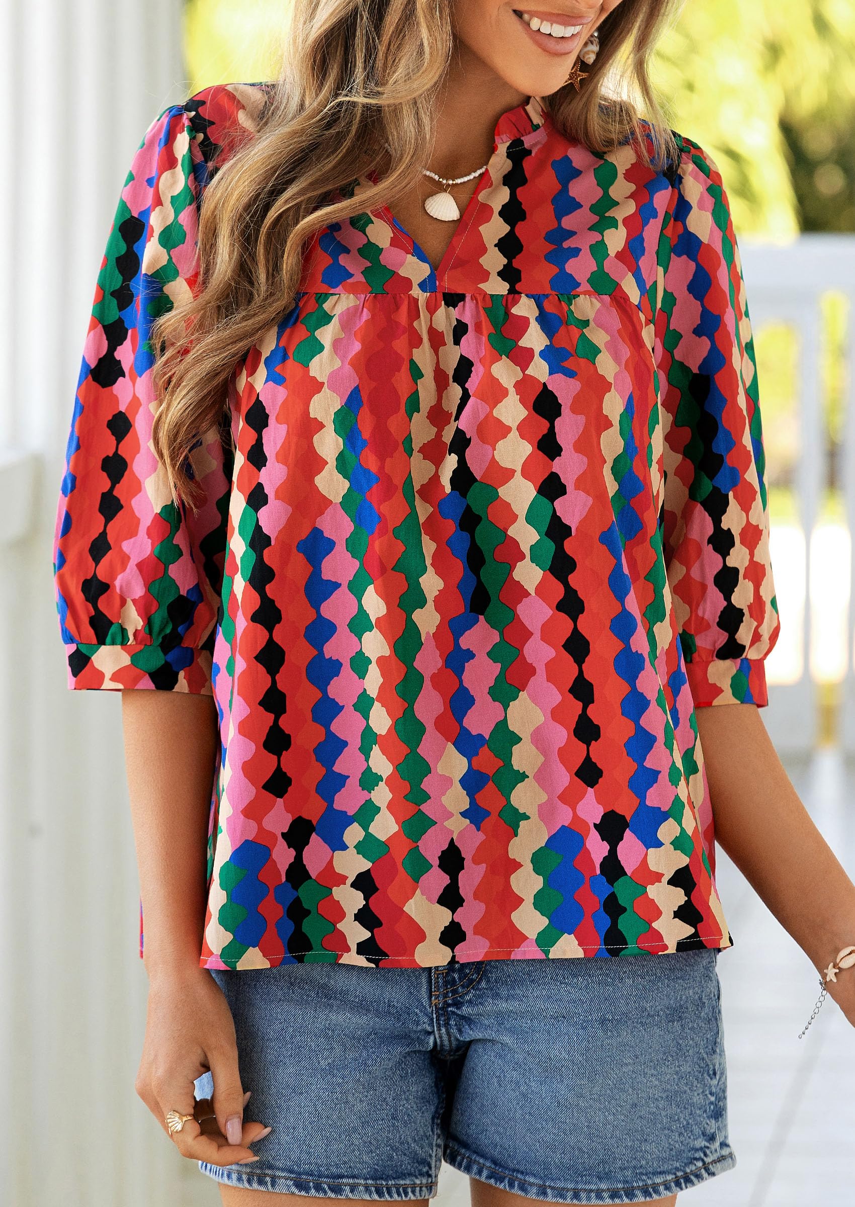 Women's Summer Floral Boho Dressy Casual Tops Multicolored