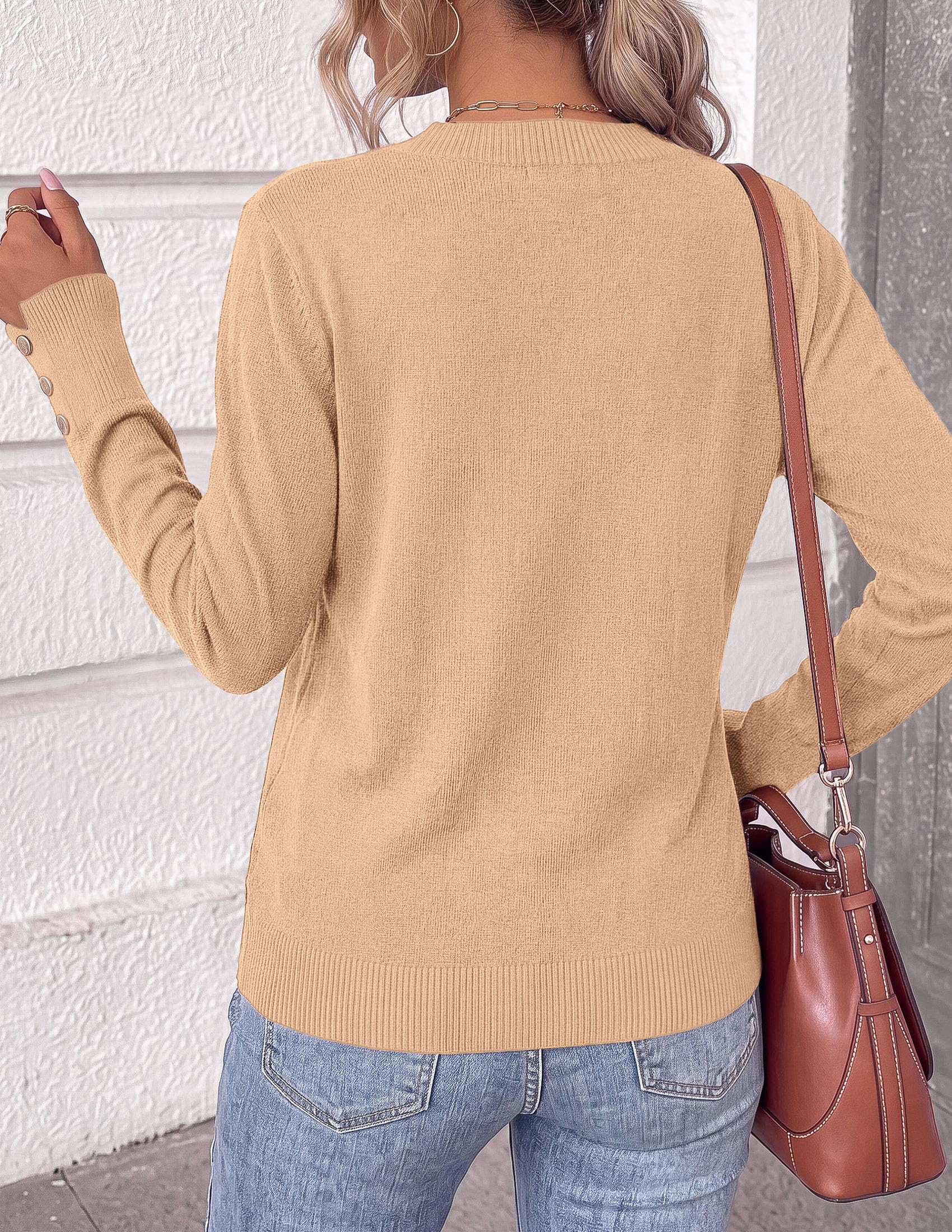 Fall Sweaters for Women V Neck Lightweight Pullover Top Khaki