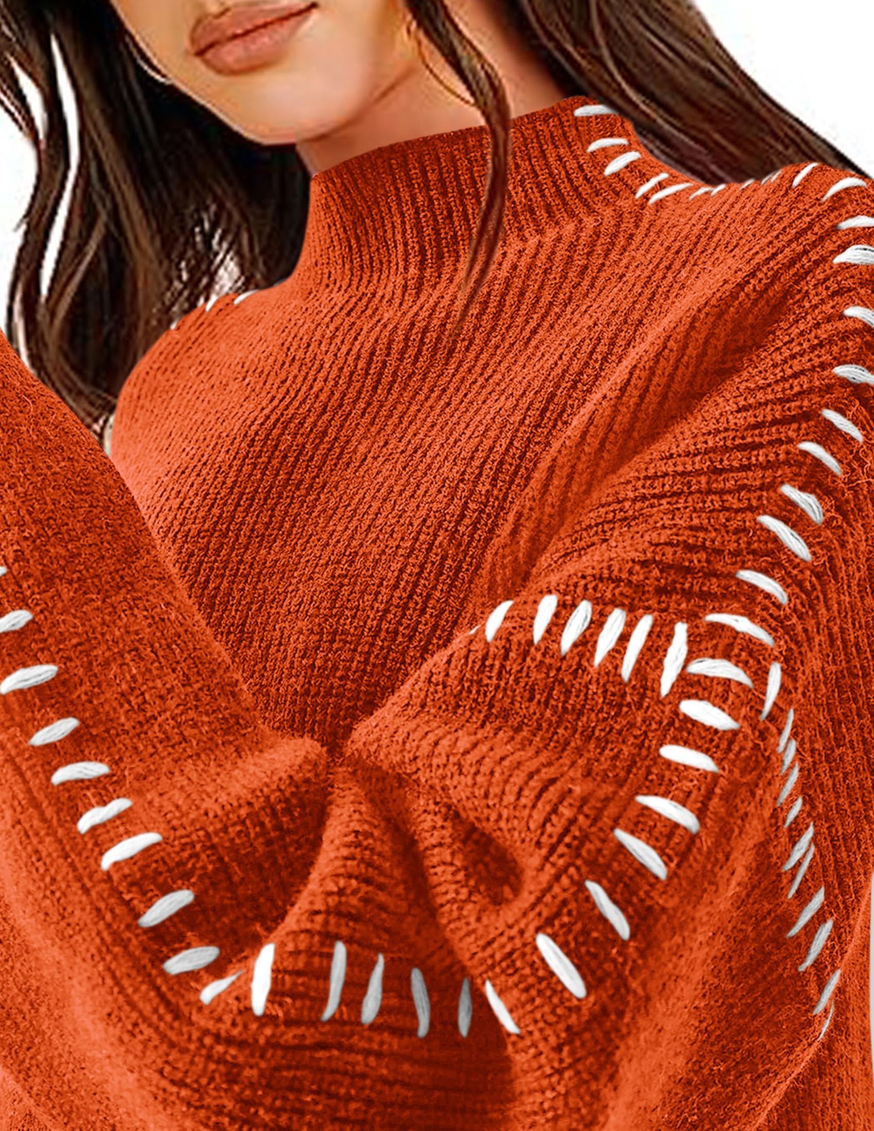 Womens Chunky Knit Oversized Pullover Sweaters,Rust Red,S