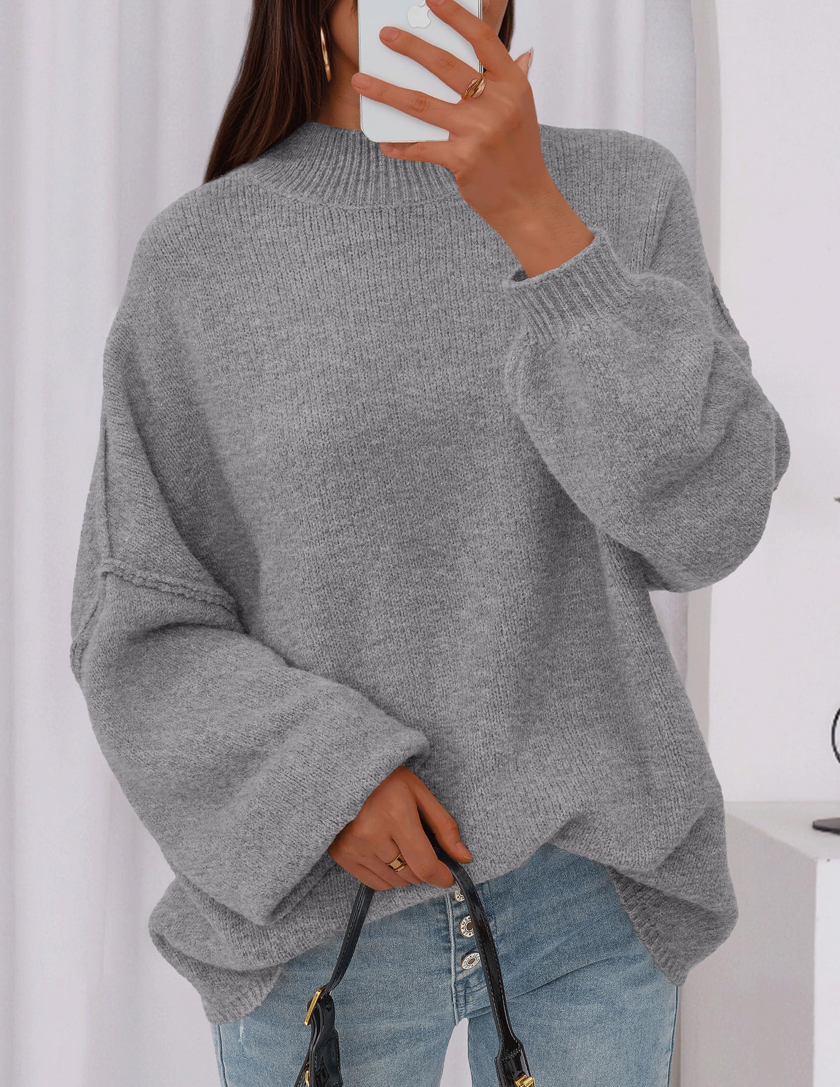 Women's Oversized Sweaters Fall Clothes (Dark Grey,S)