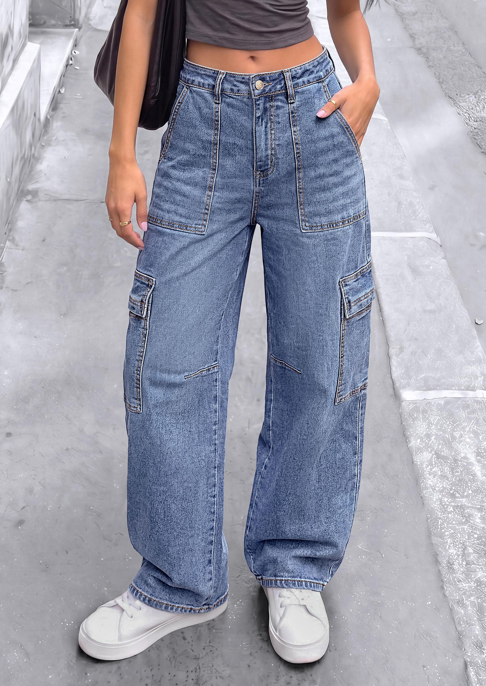 Barrel Pants Women Wide Leg Baggy Denim Jeans Dusk Blue,4