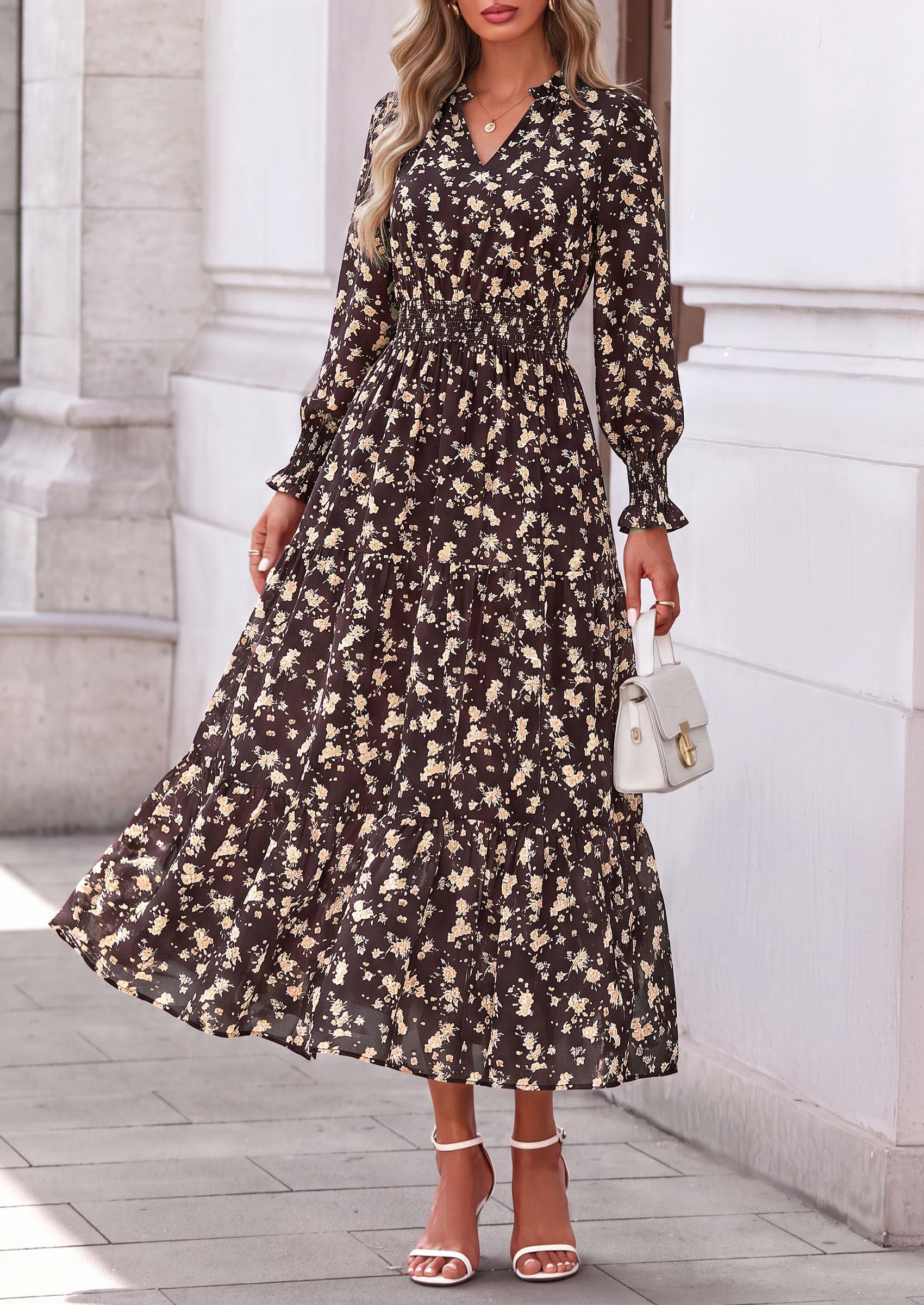 Women's Floral Maxi Dress Fall A Line Wedding Guest Dresses