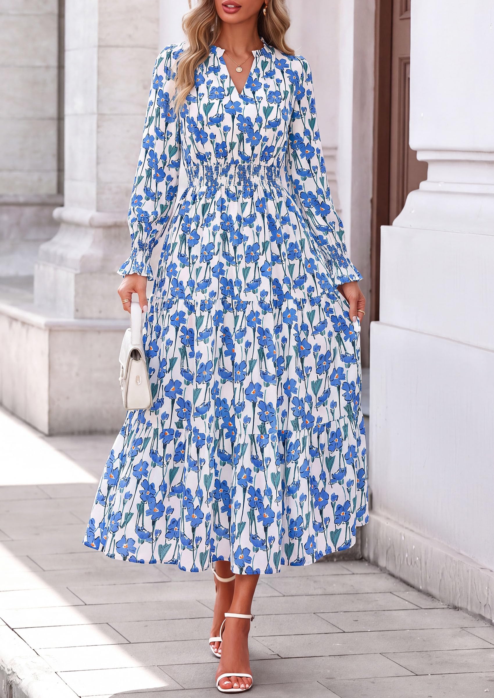 Women's Floral Maxi Dress Fall A Line Wedding Guest Dresses