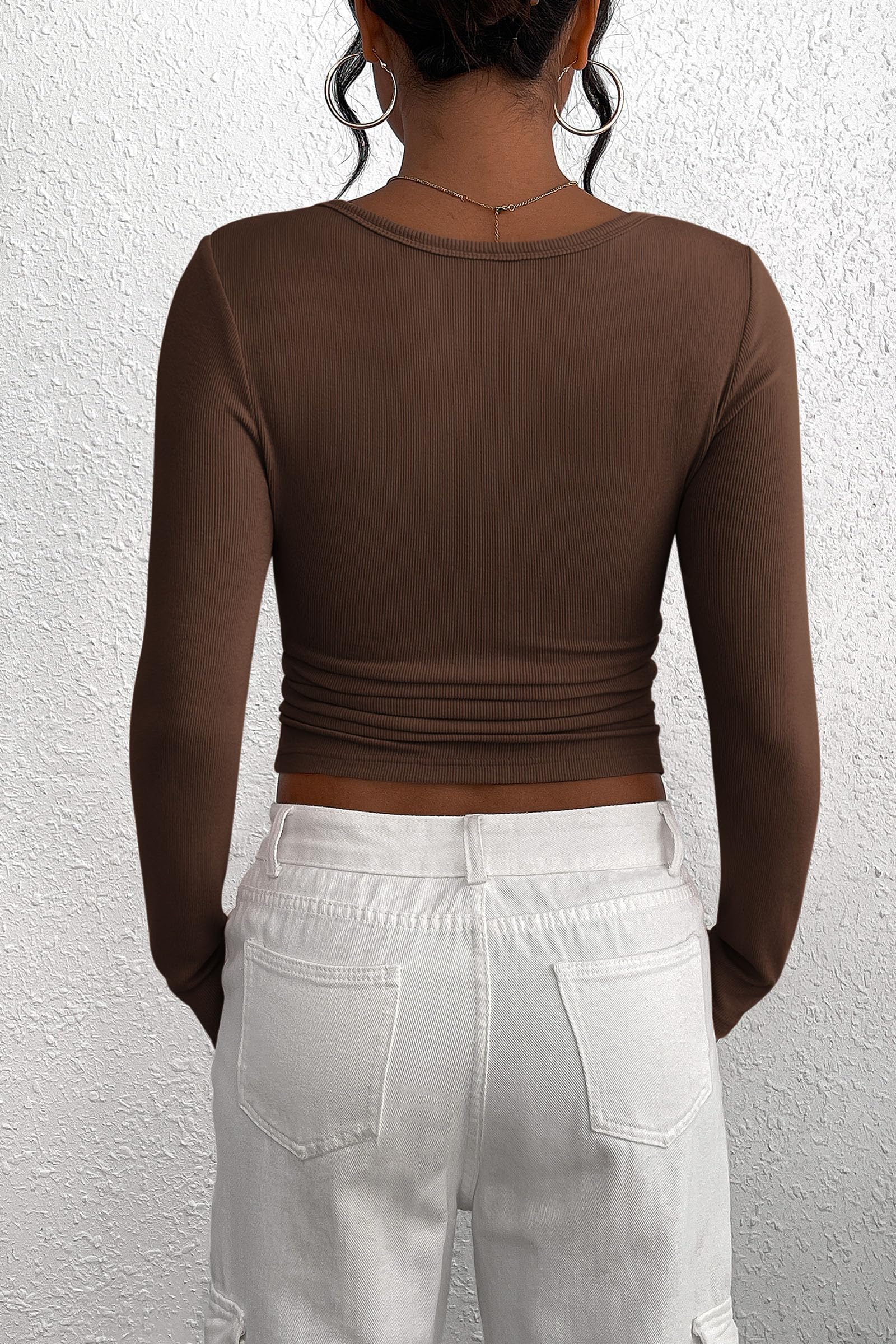 Women's Fall Long Sleeve Henley T Shirts Coffee