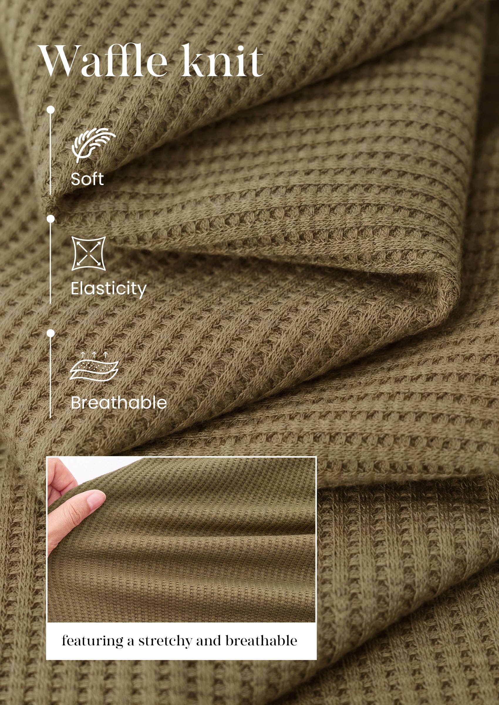 Long Sleeve Shirts for Women Waffle Knit Tops,Army Green,L