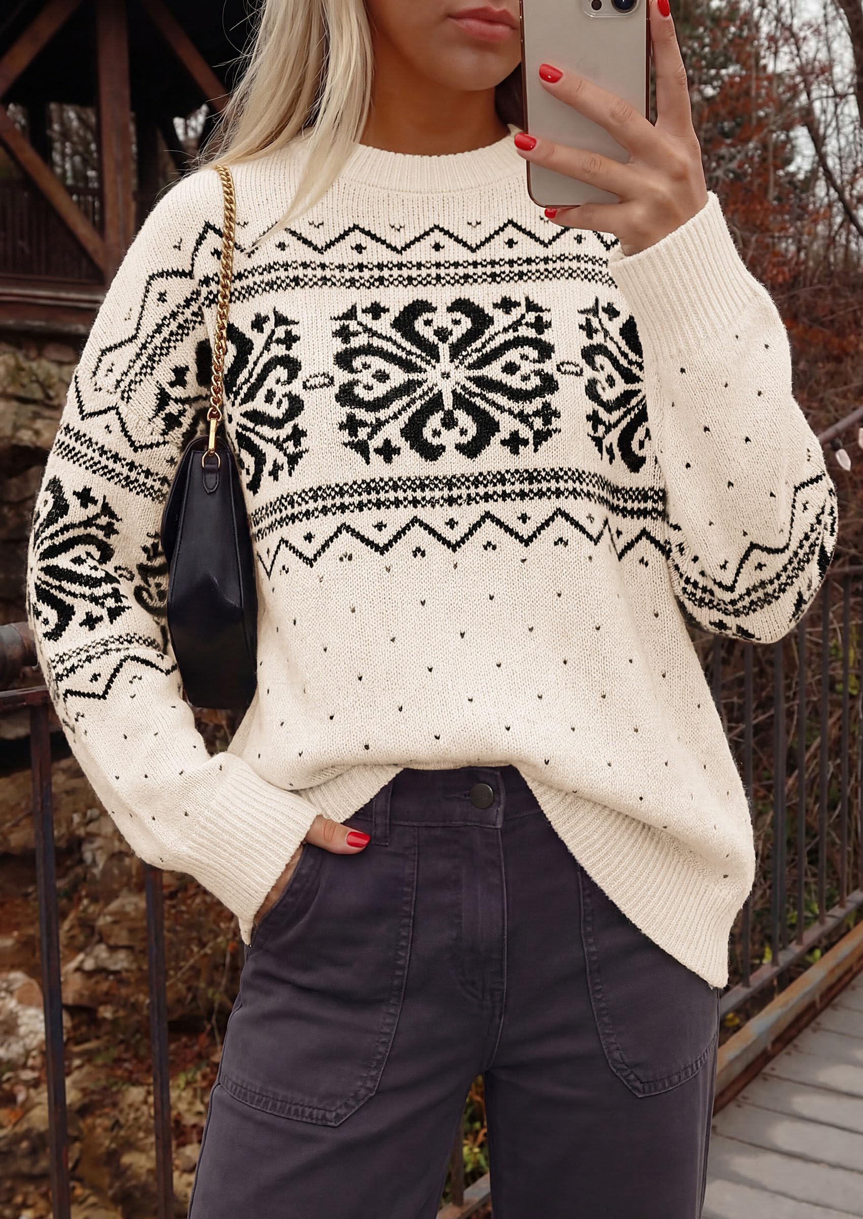 Sweaters for Women Fair Isle Oversized Pullover Fall Outfits