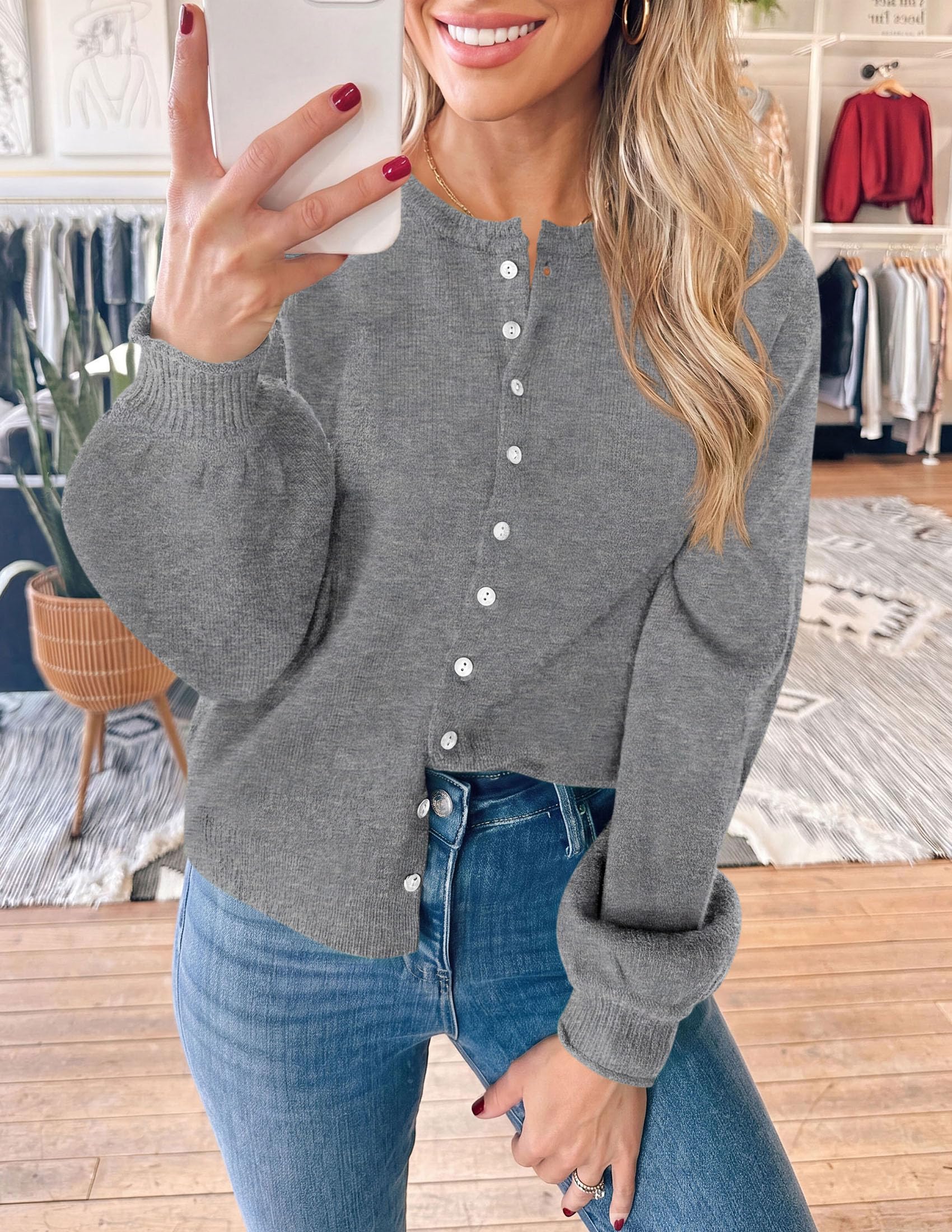 Women's Knit Button Up Cardigan Fall Lightweight Cozy Sweaters