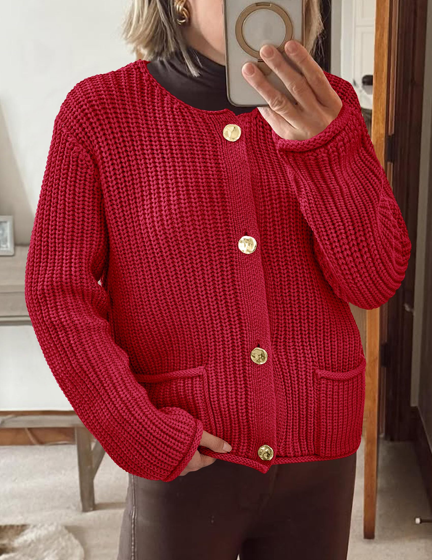 Women Oversized Cardigan Sweaters 2026 Fall Outfits,Red