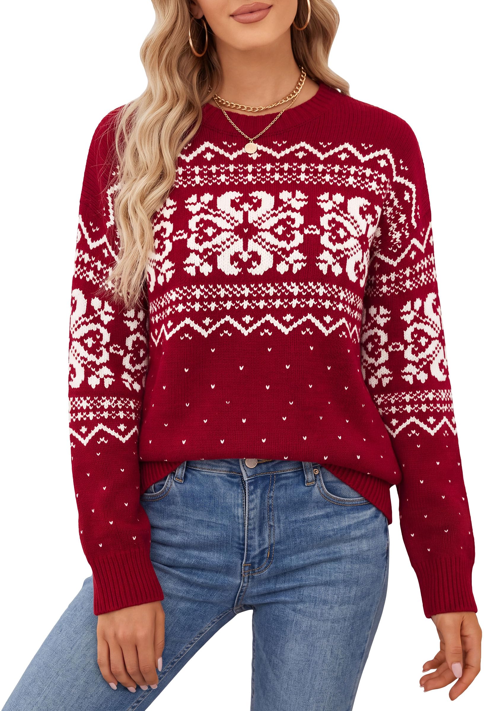 Sweaters for Women Fair Isle Oversized Pullover Fall Outfits