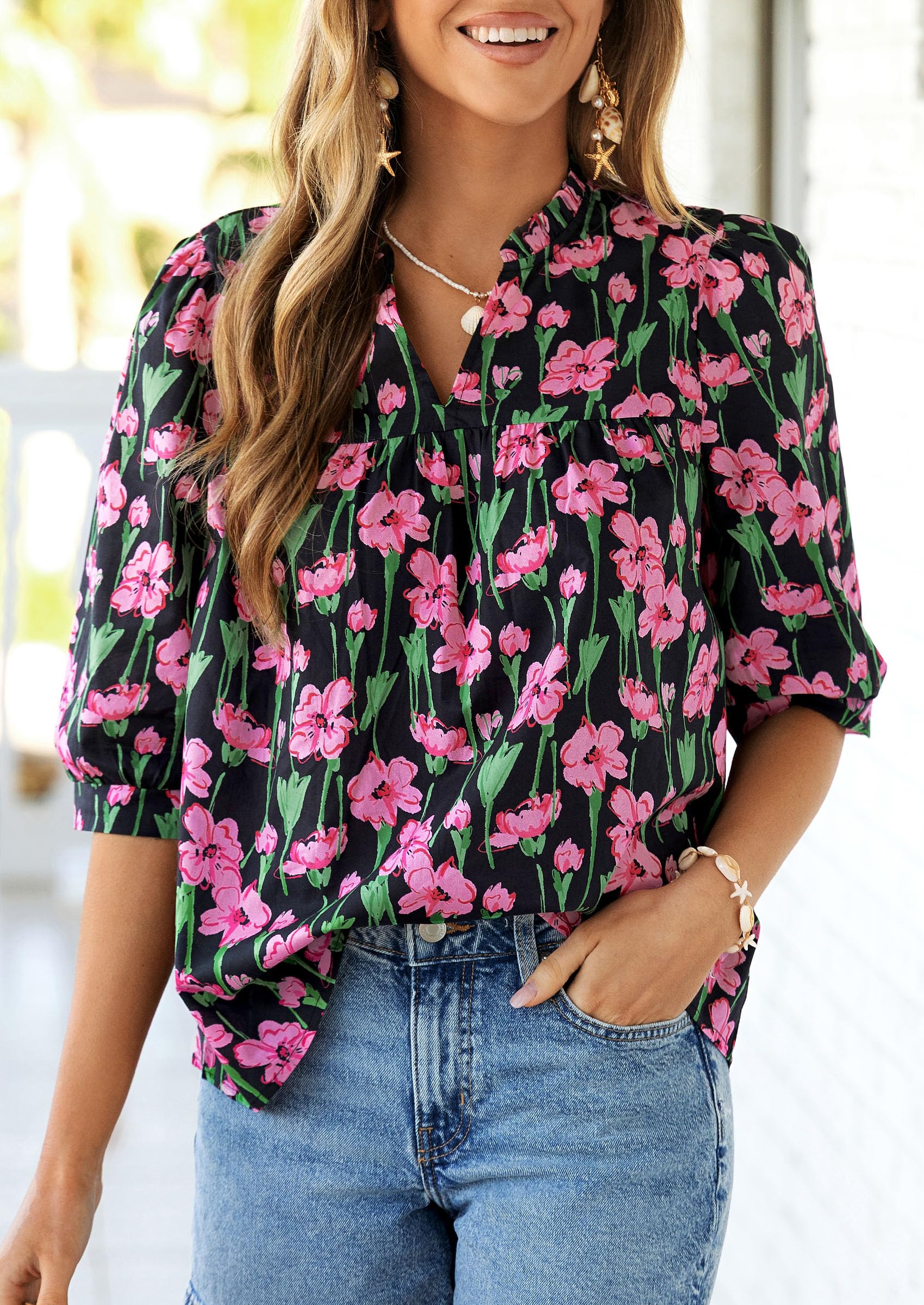 Women's Summer Floral Boho Dressy Casual Tops