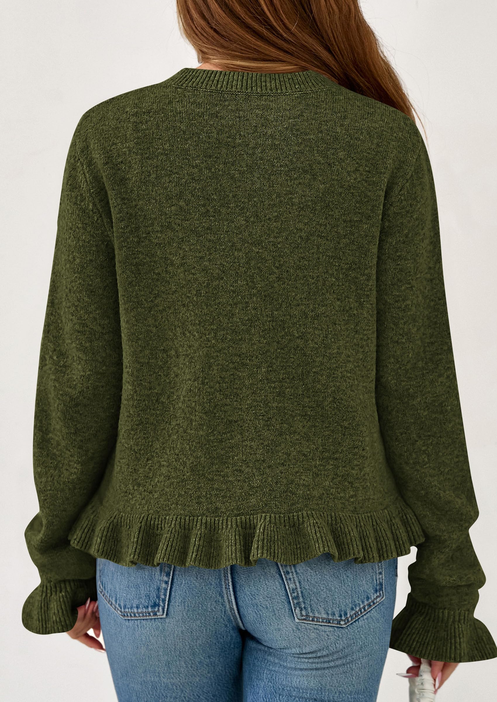 Womens Ruffle Button Down Cardigan Sweaters,Army Green,S