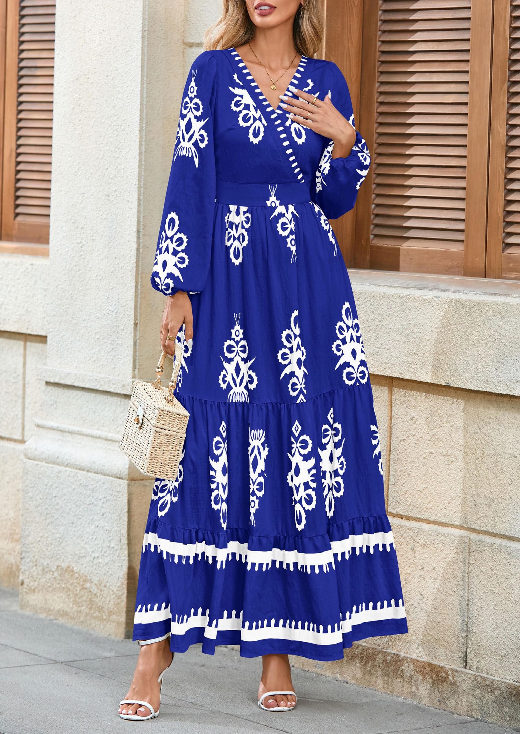 Women's Long Sleeve Floral Boho Maxi Wedding Guest Dress