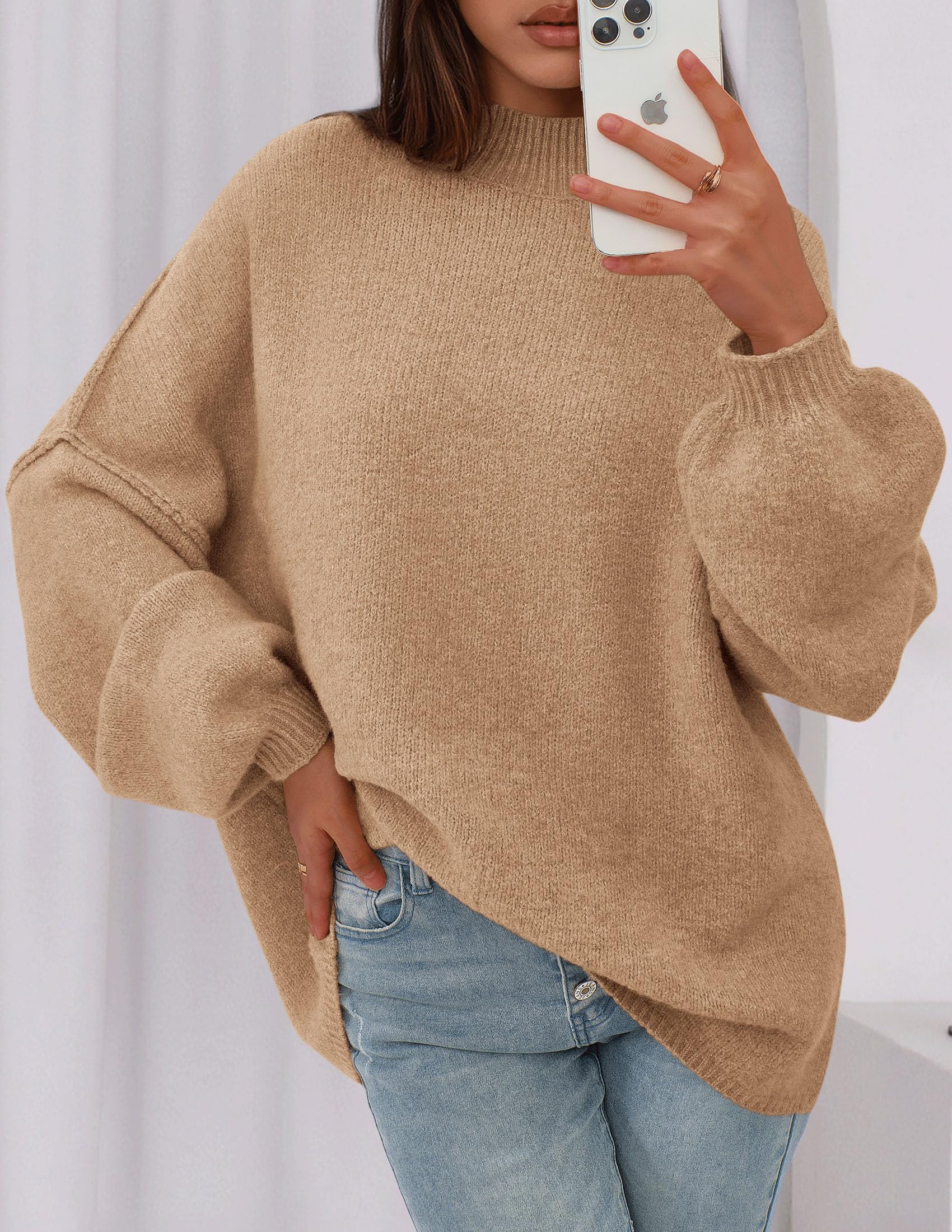 Women's Oversized Sweaters Fall Clothes (Apricot,S)