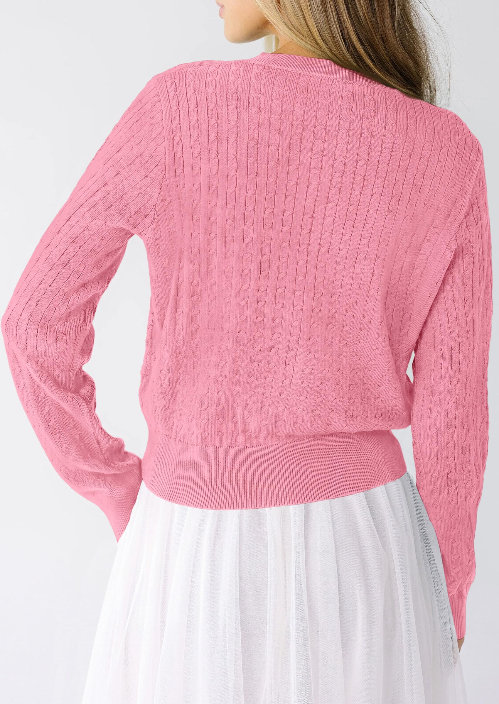 Women Fall Lightweight Cardigans Button Up Cable Knit Sweaters