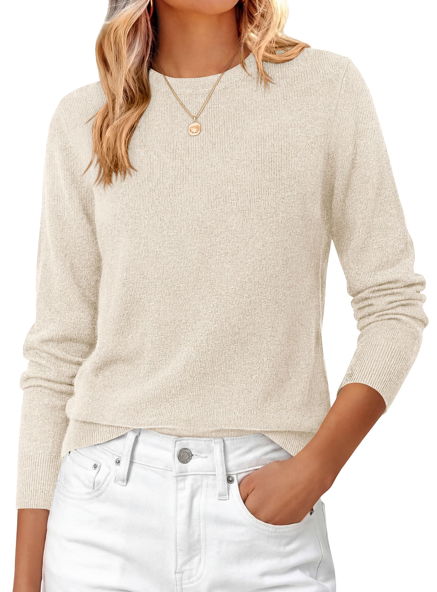 Womens Fall Basic Long Sleeve Sweater,White,XS