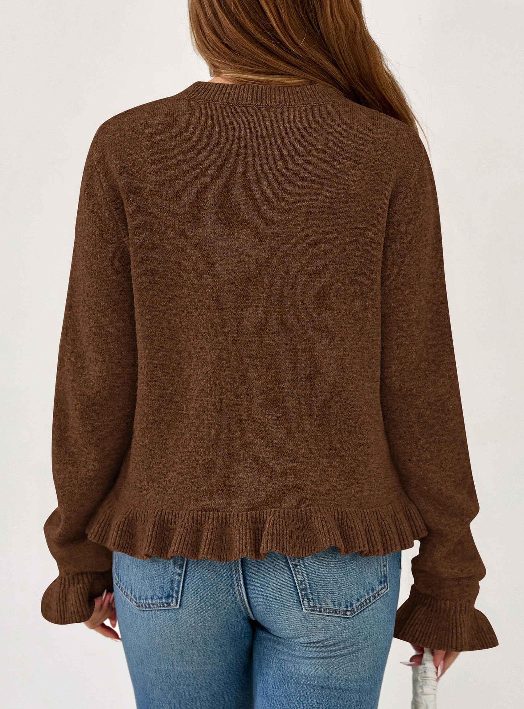 Womens Ruffle Button Down Cardigan Sweaters,Brown,S