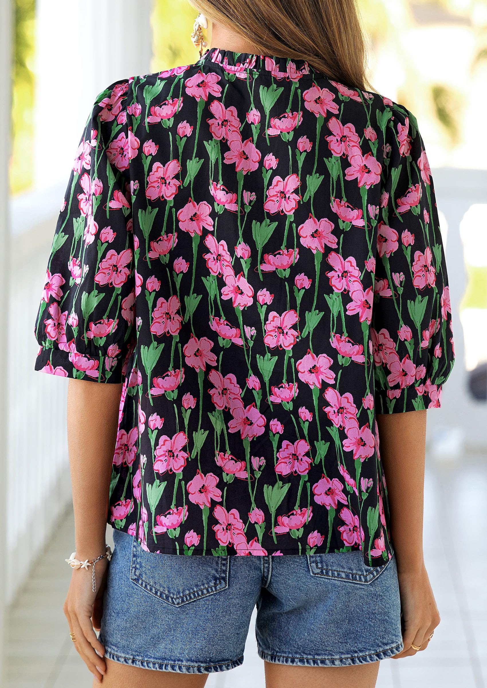 Women's Summer Floral Boho Dressy Casual Tops