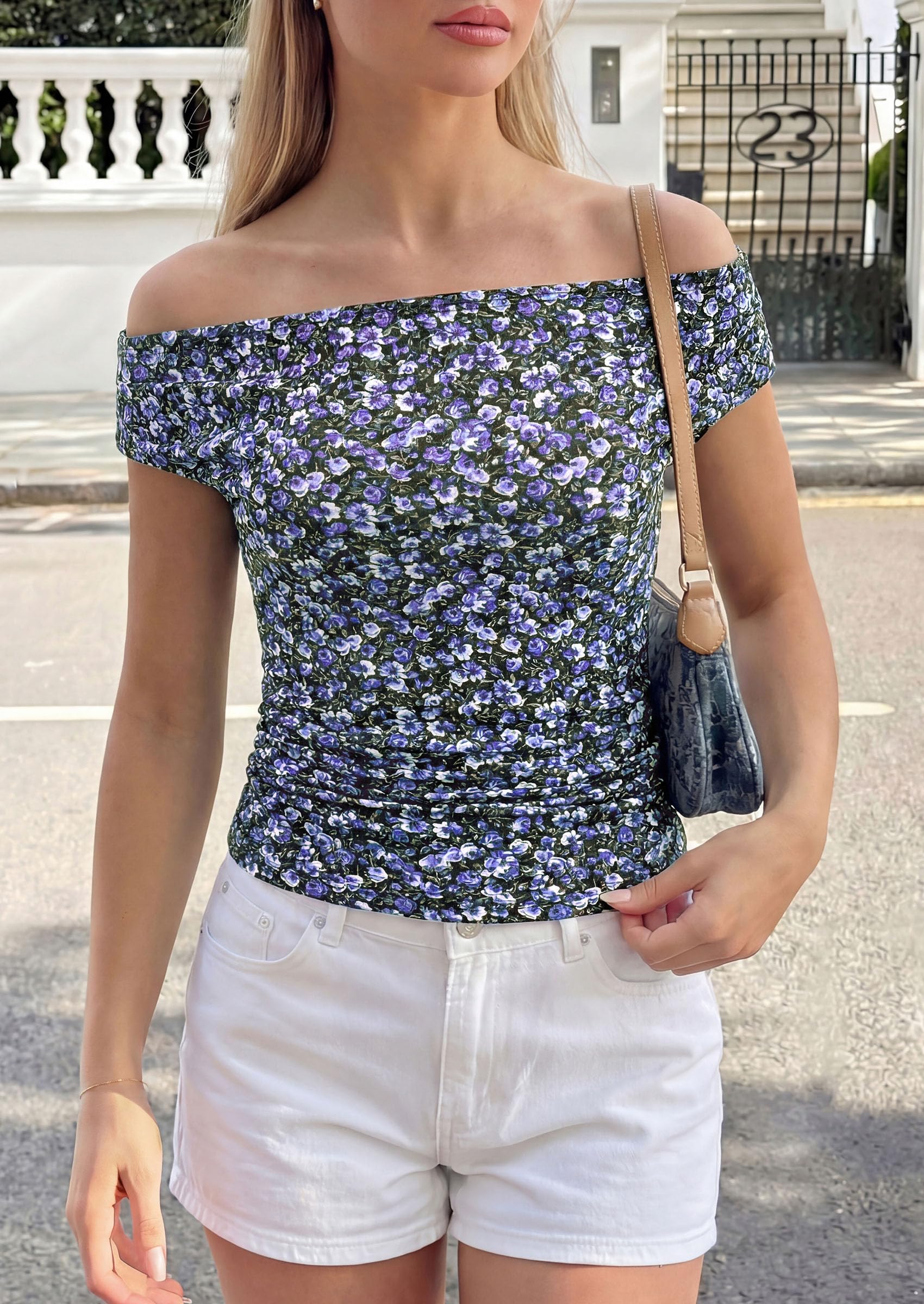Women's Summer Off The Shoulder Tops Cute Ruched Shirts